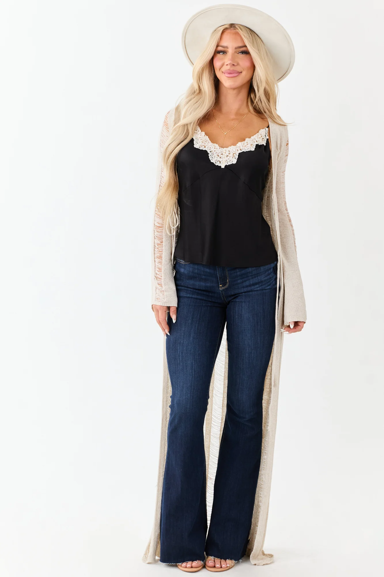 Black Satin Lace V-Neck Tank Top for Women