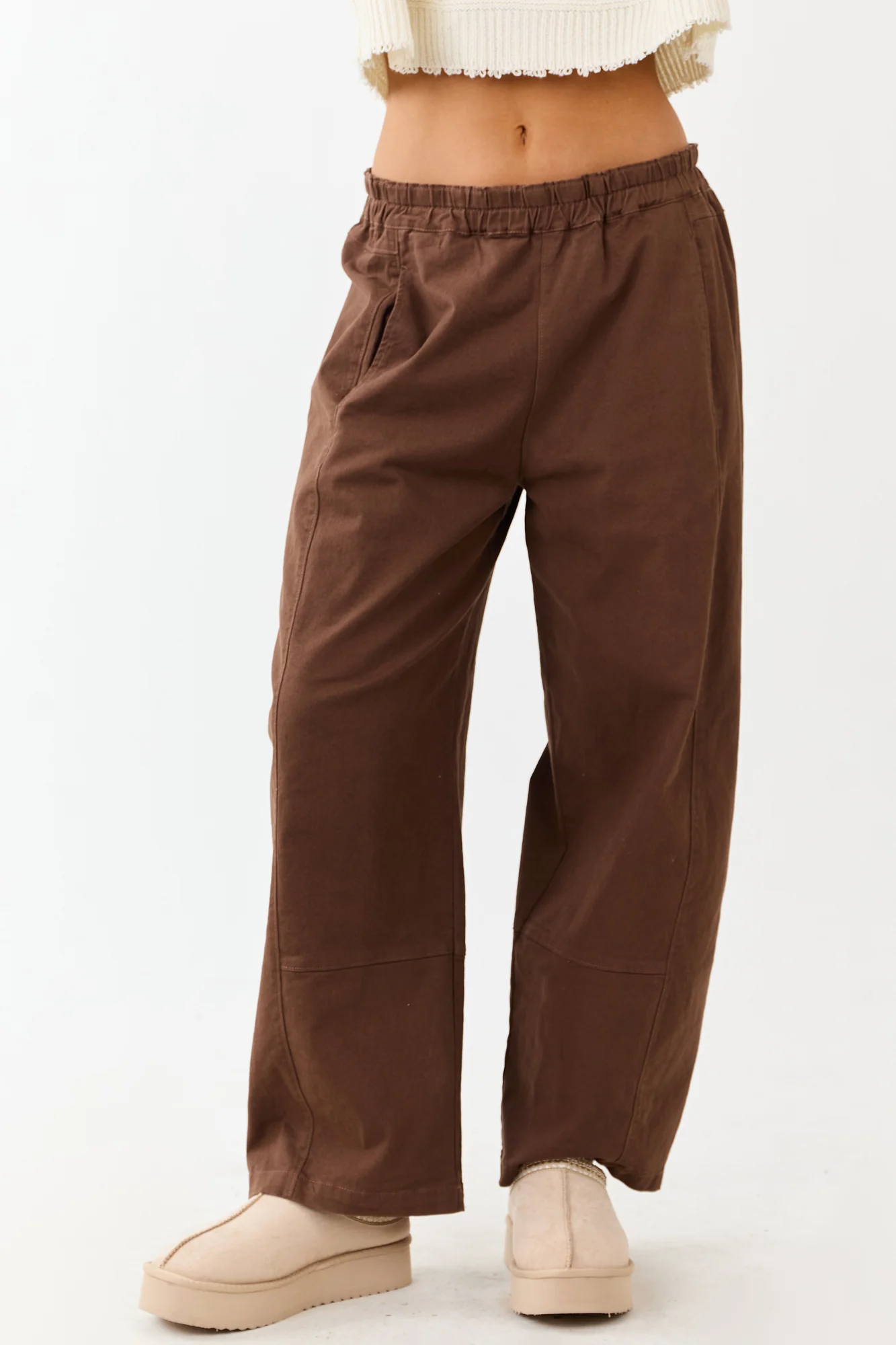Sepia Elastic Waist Wide Leg Denim Pants
