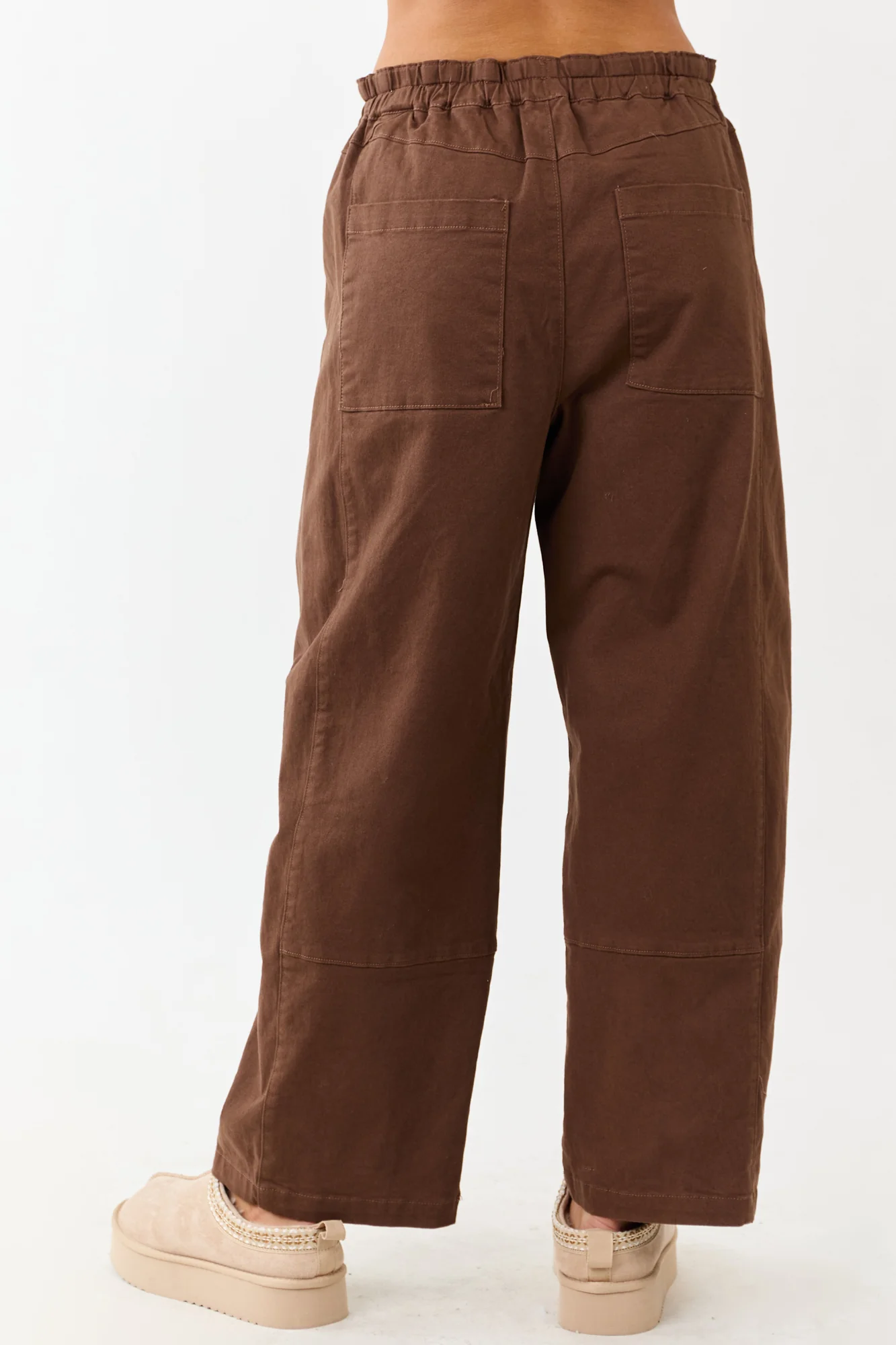 Sepia Elastic Waist Wide Leg Denim Pants