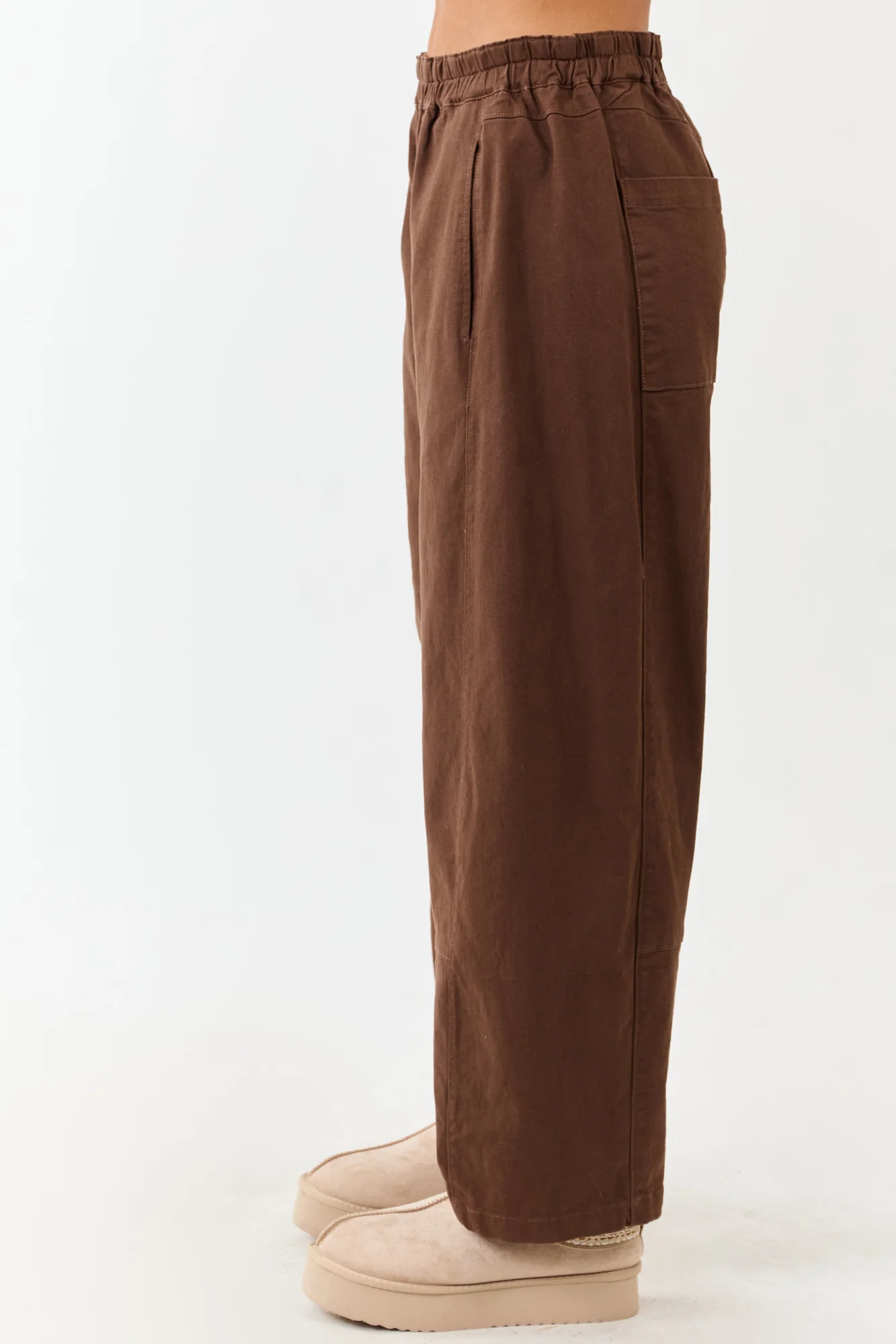 Sepia Elastic Waist Wide Leg Denim Pants