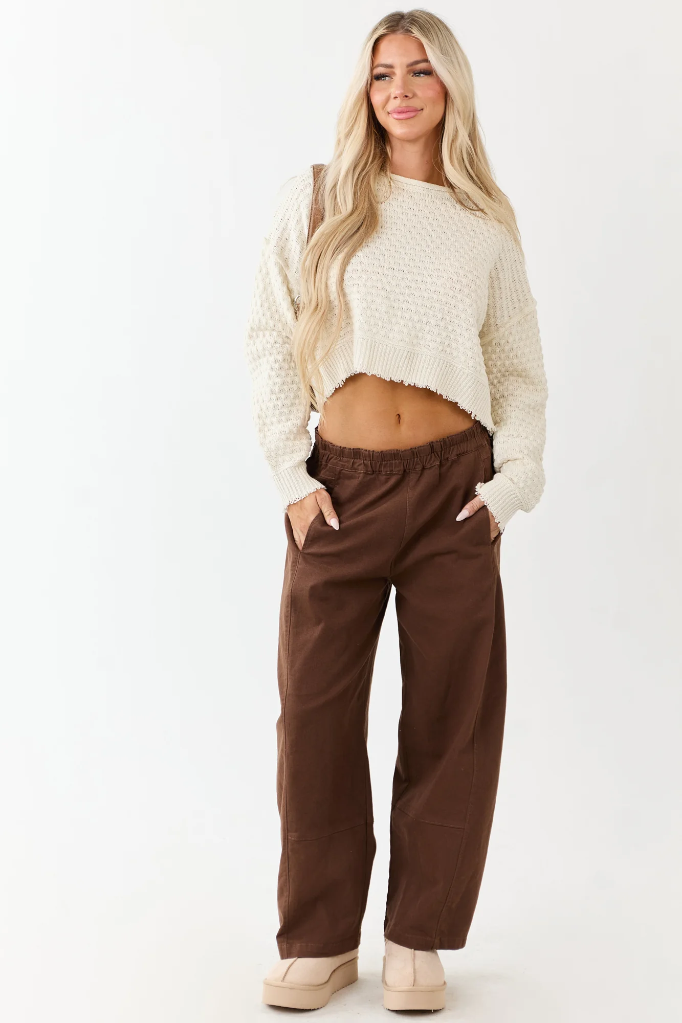 Sepia Elastic Waist Wide Leg Denim Pants