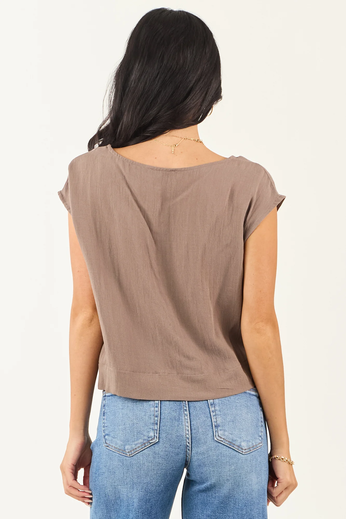 Taupe Boxy Fit Top with Cap Sleeves