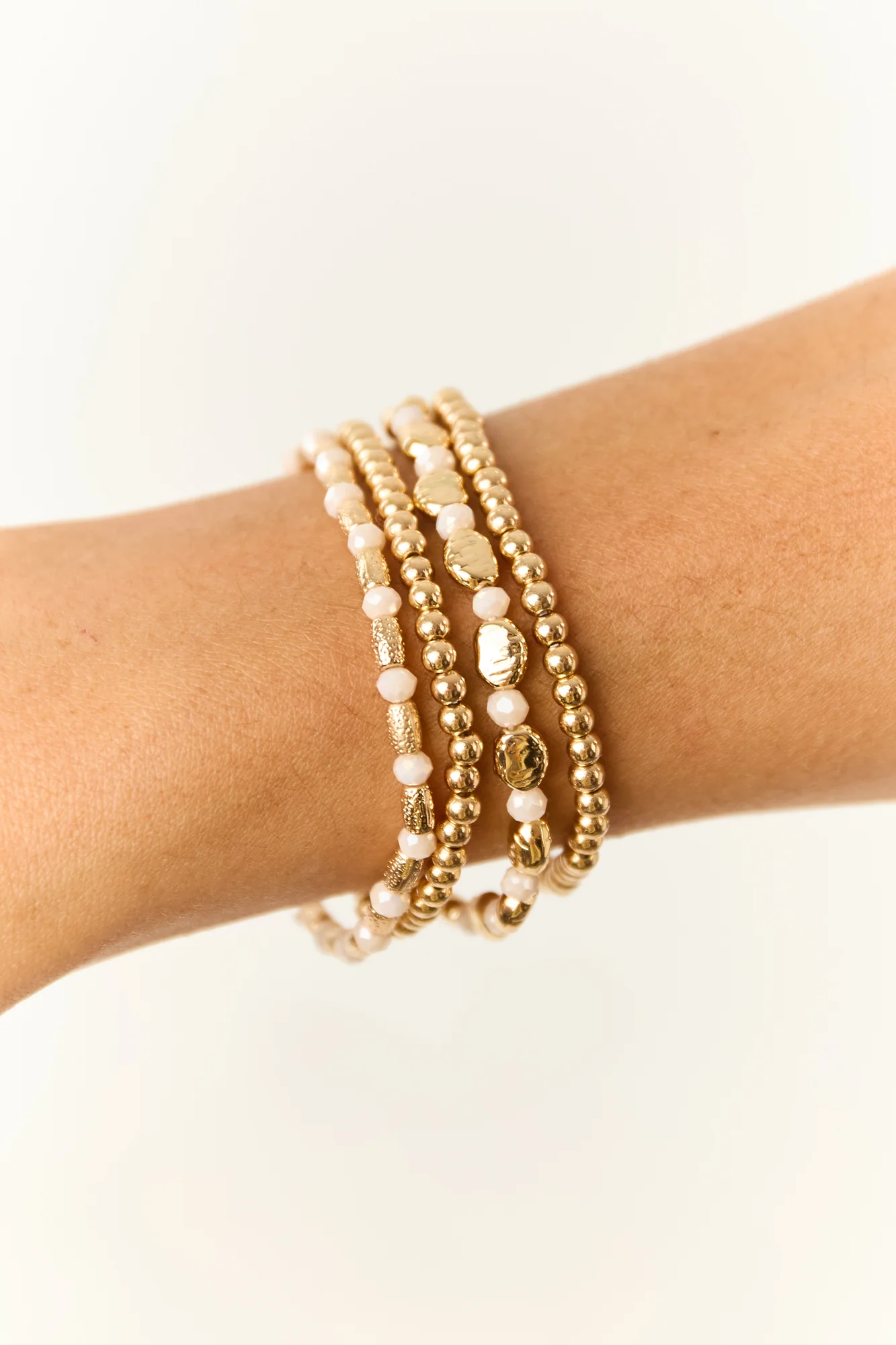 Elegant Ivory and Gold Beaded Bracelet Set