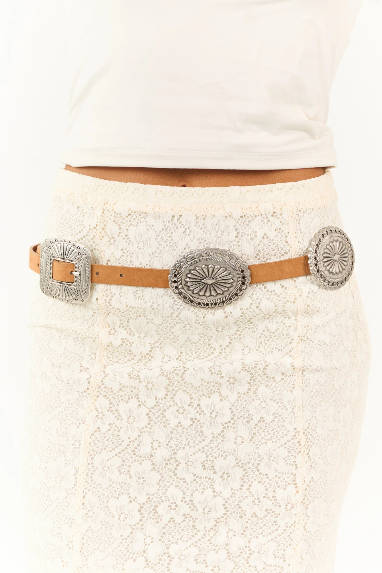 Stylish Western Concho Disc Belt for Women in Copper Faux Suede