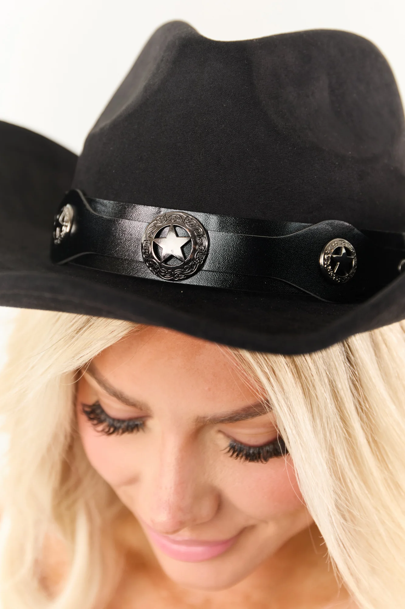 Black Cowboy Hat with Star Disc Details