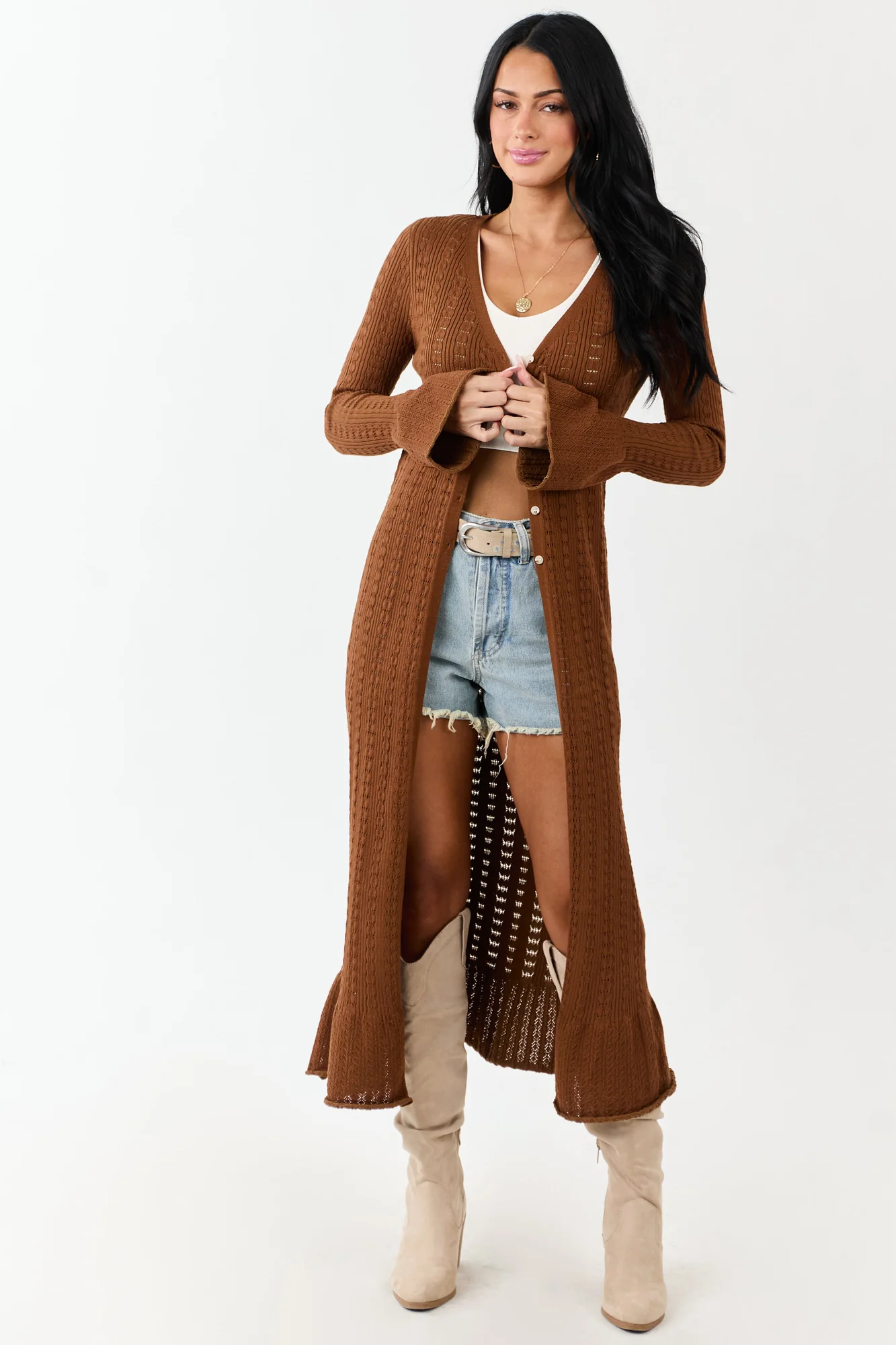 Sepia Knit Long Sleeve Duster Cardigan