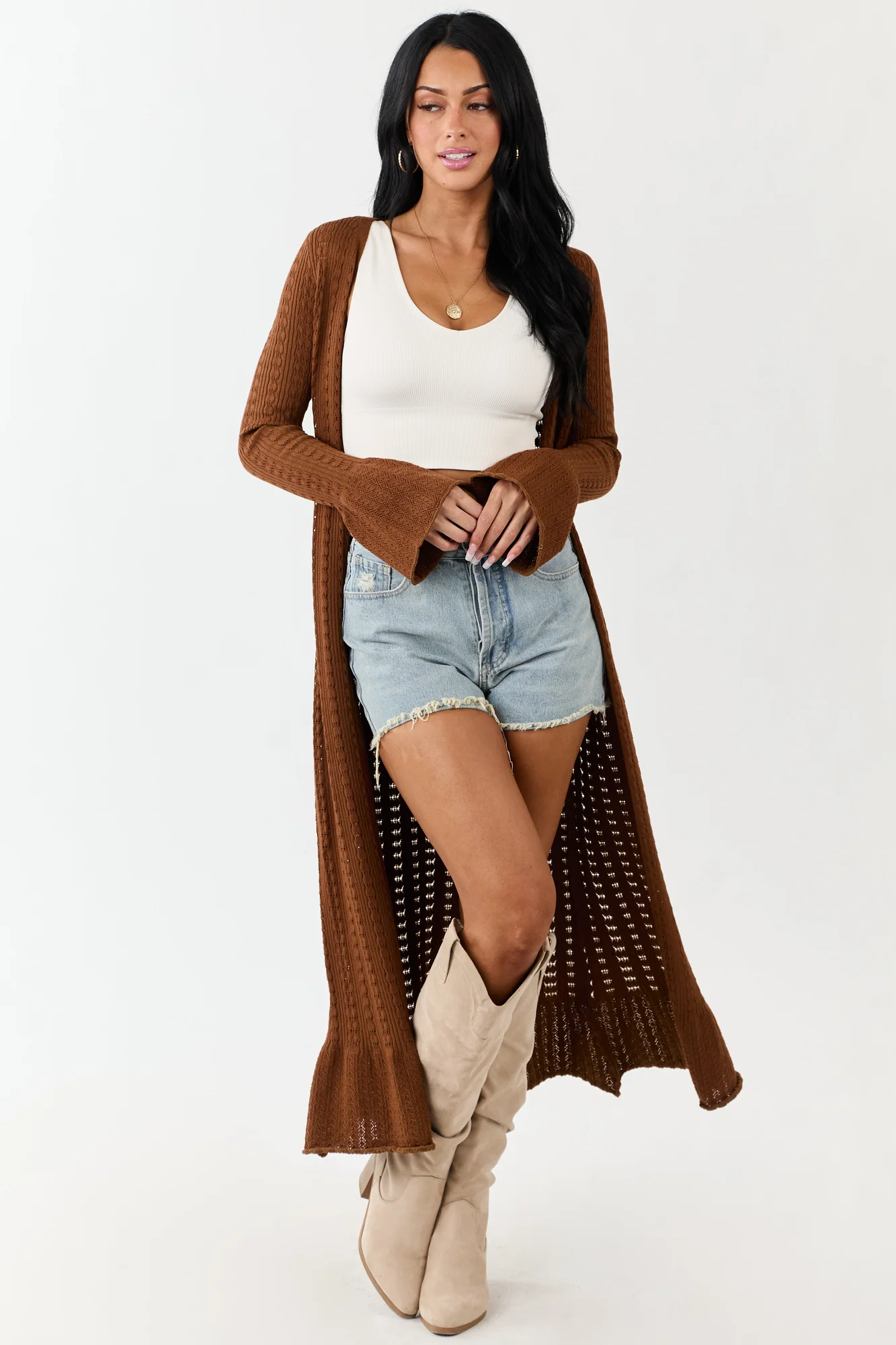 Sepia Knit Long Sleeve Duster Cardigan