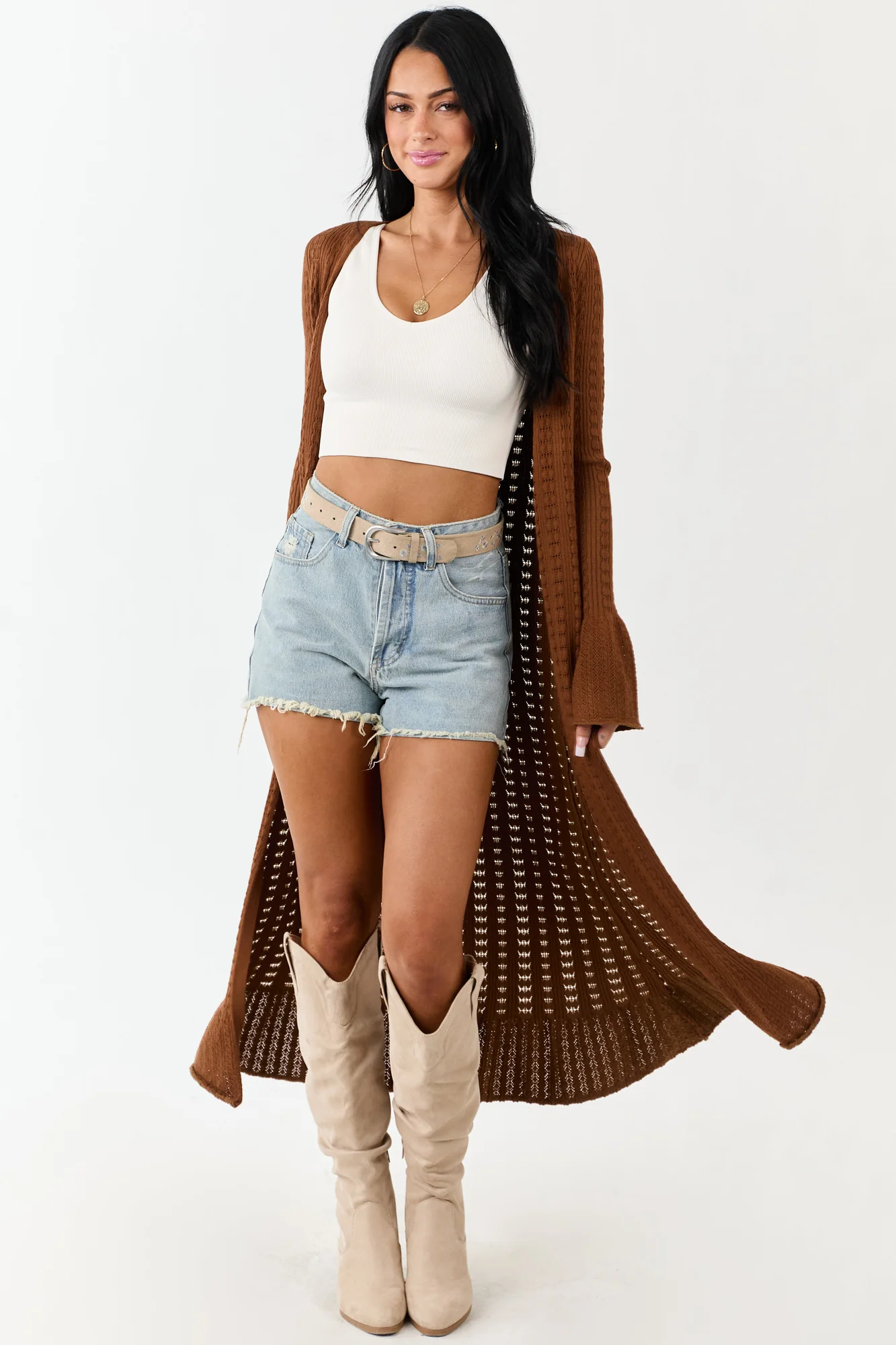 Sepia Knit Long Sleeve Duster Cardigan