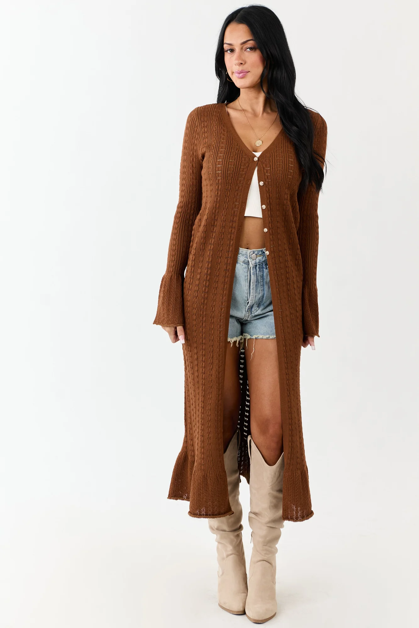 Sepia Knit Long Sleeve Duster Cardigan
