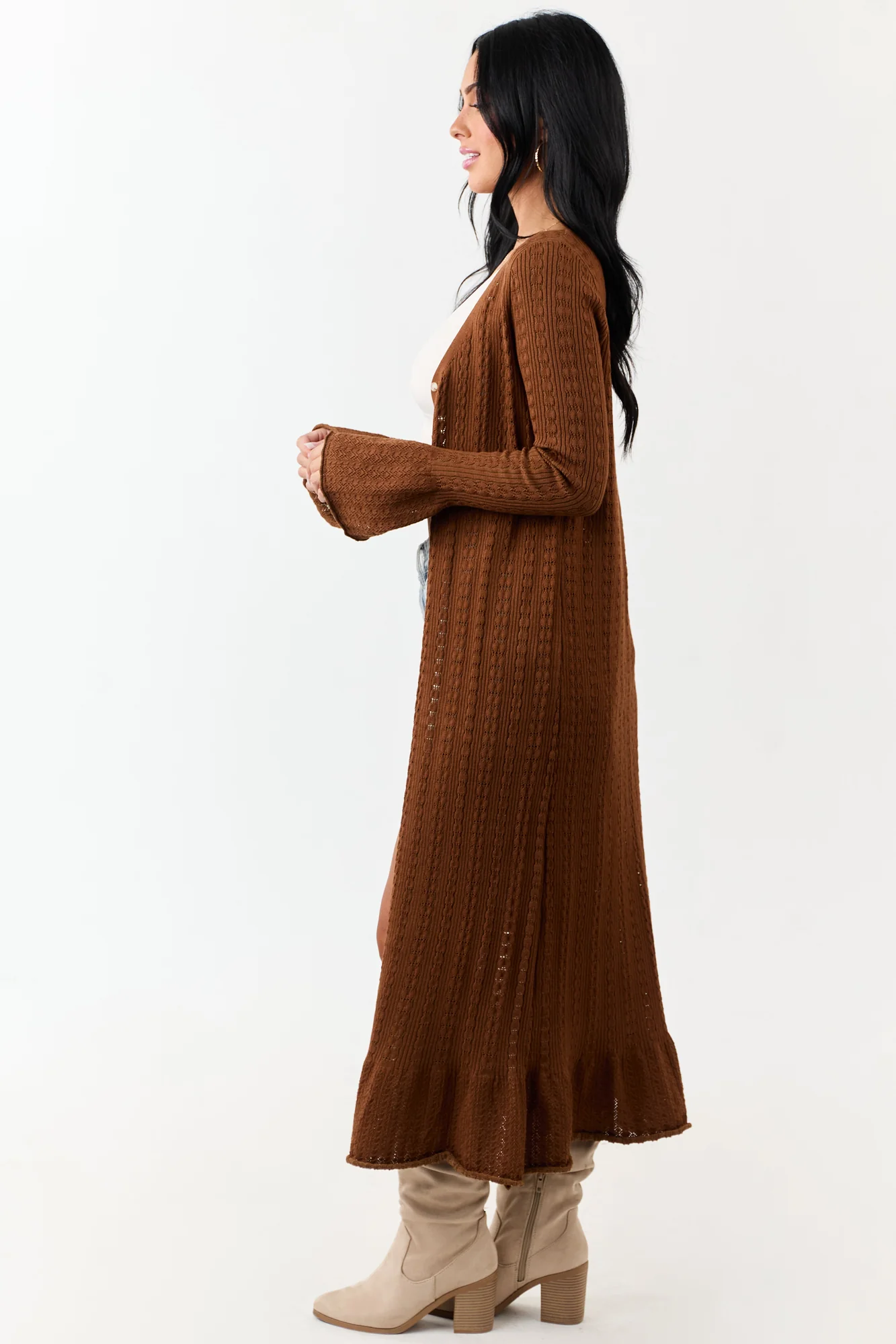 Sepia Knit Long Sleeve Duster Cardigan