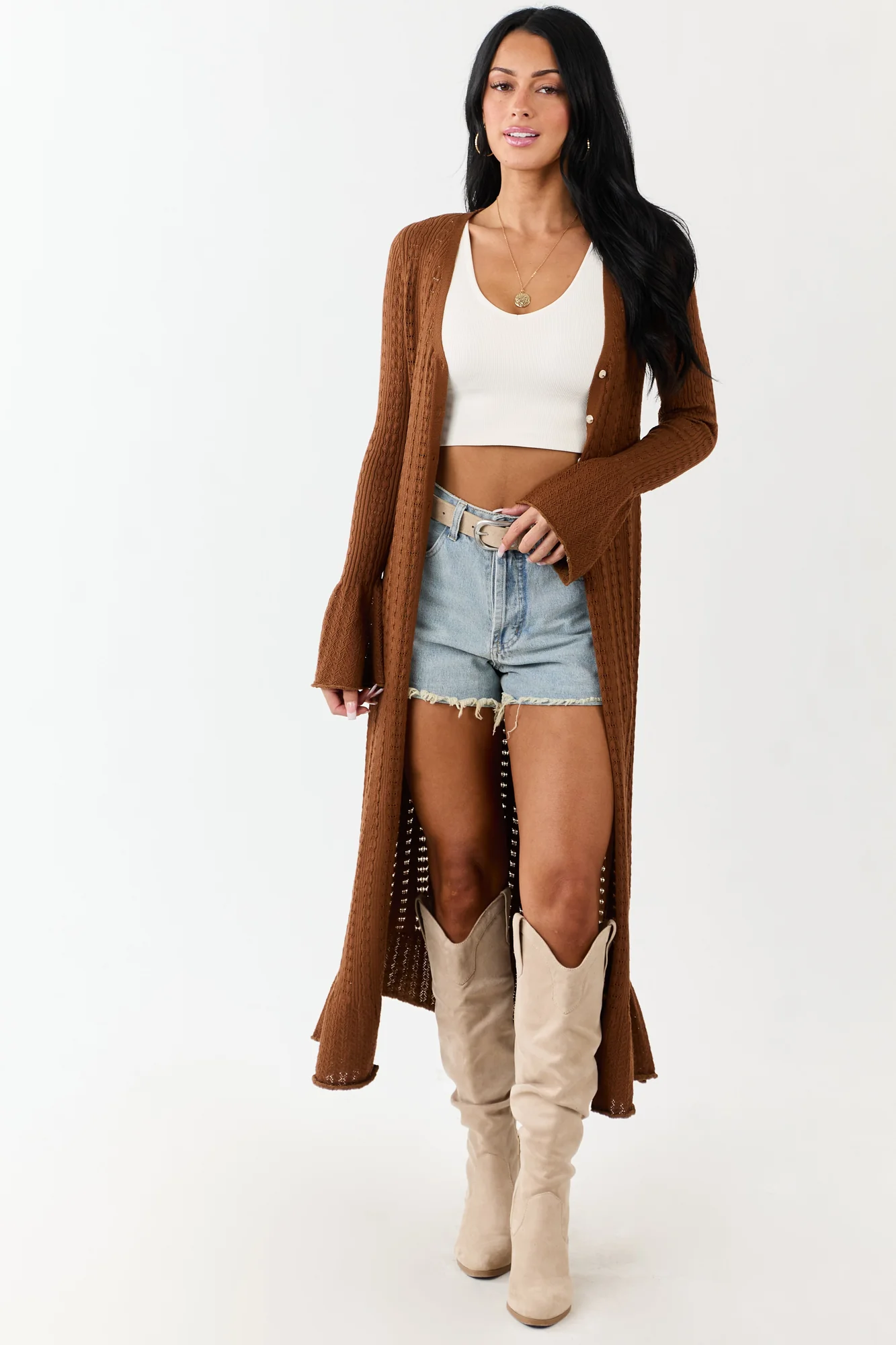 Sepia Knit Long Sleeve Duster Cardigan