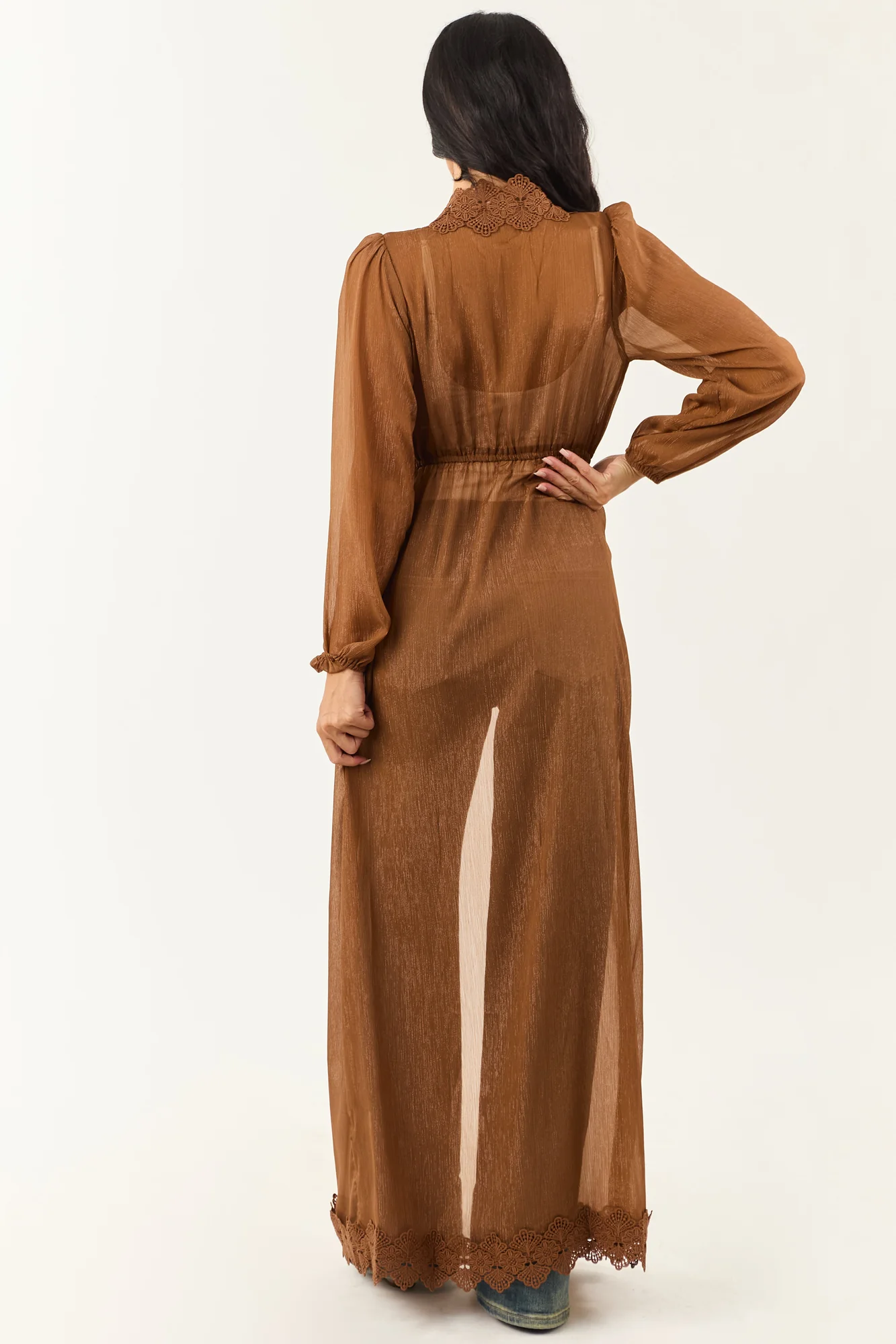 Boho-Chic Lace Trim Chiffon Cardigan Duster