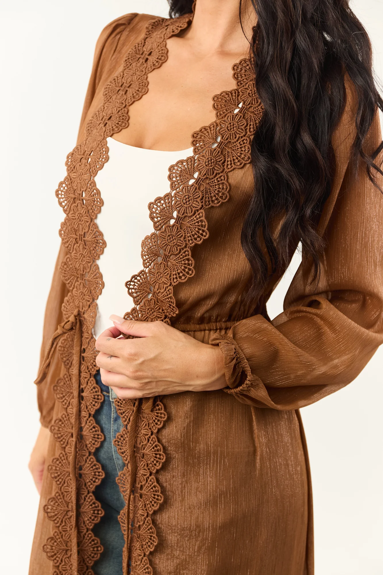 Boho-Chic Lace Trim Chiffon Cardigan Duster