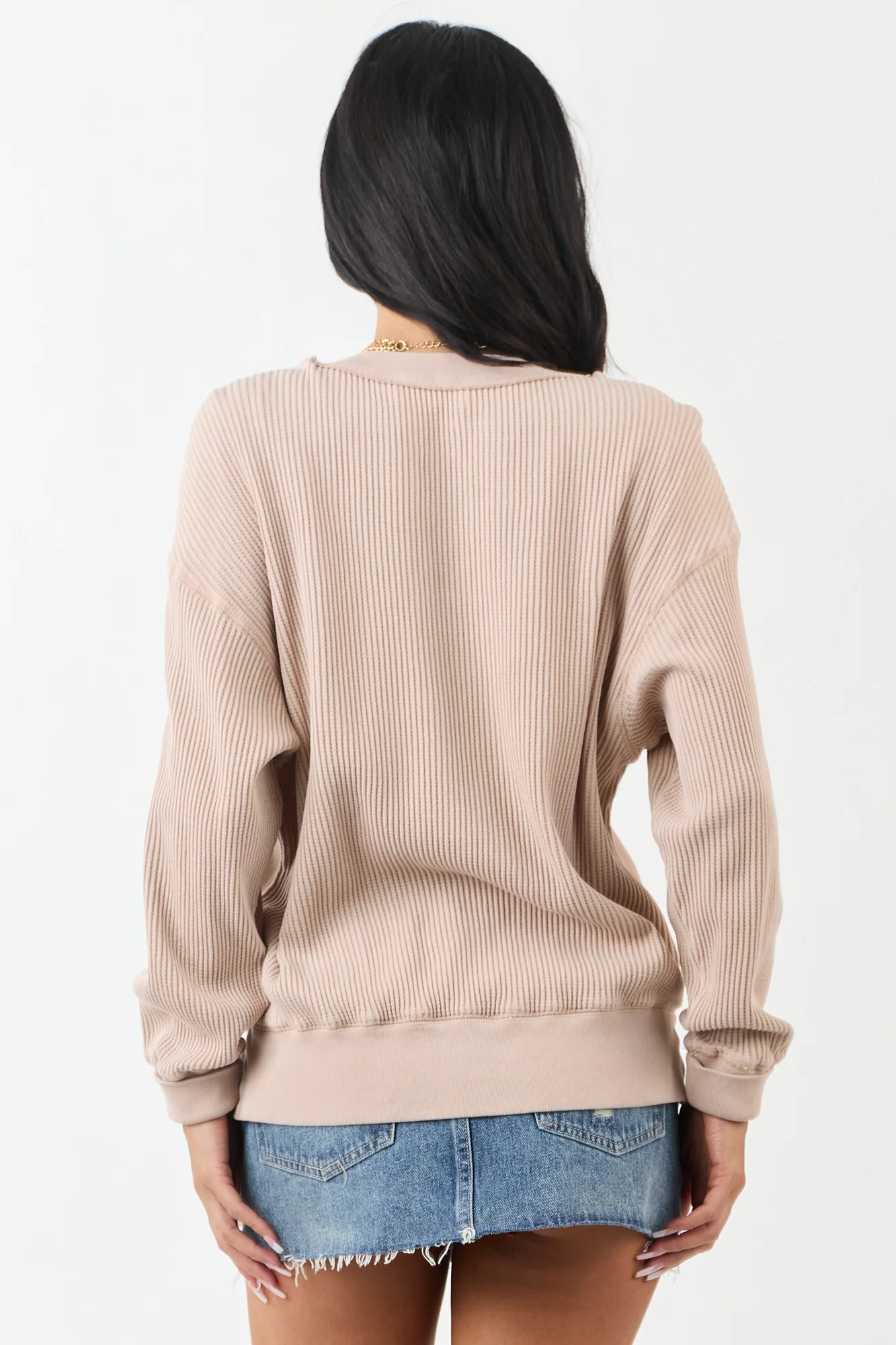 Taupe Waffle Knit Boat Neck Cotton Sweater