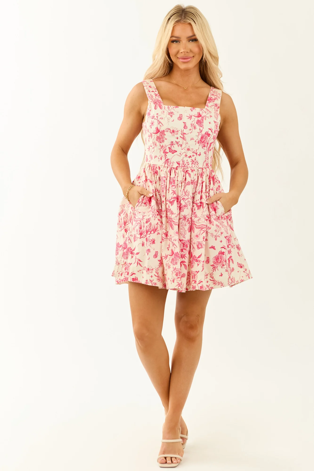 Vintage Floral Print Sleeveless Mini Dress