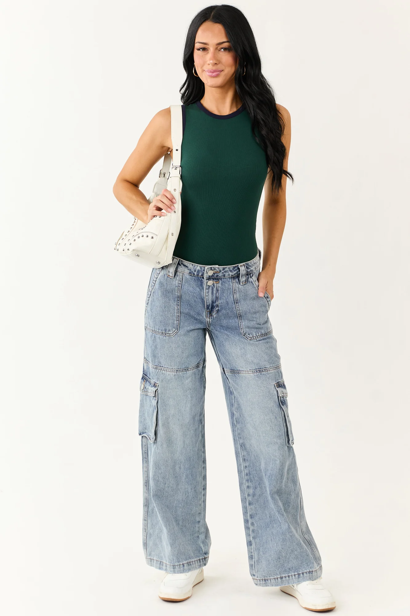 Green Rib Knit Tank Bodysuit | Stylish Fitted Sleeveless Top