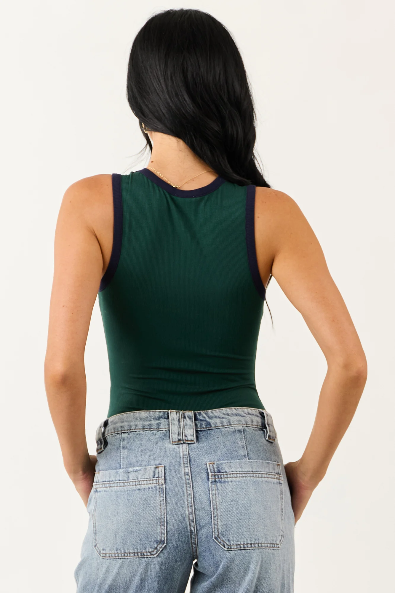 Green Rib Knit Tank Bodysuit | Stylish Fitted Sleeveless Top