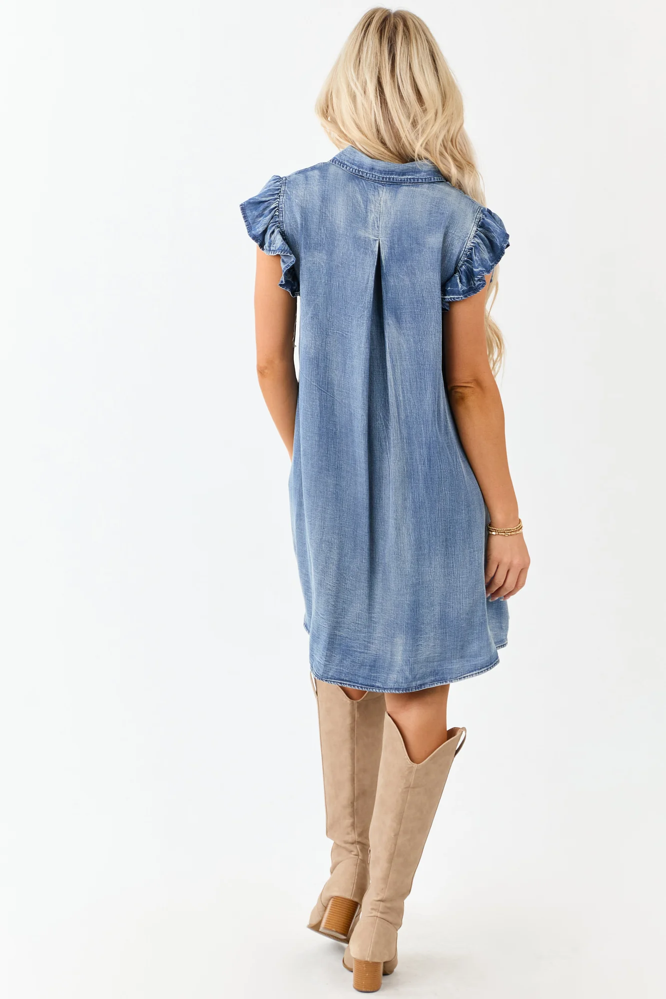 Blue Mineral Wash Chambray Shift Dress