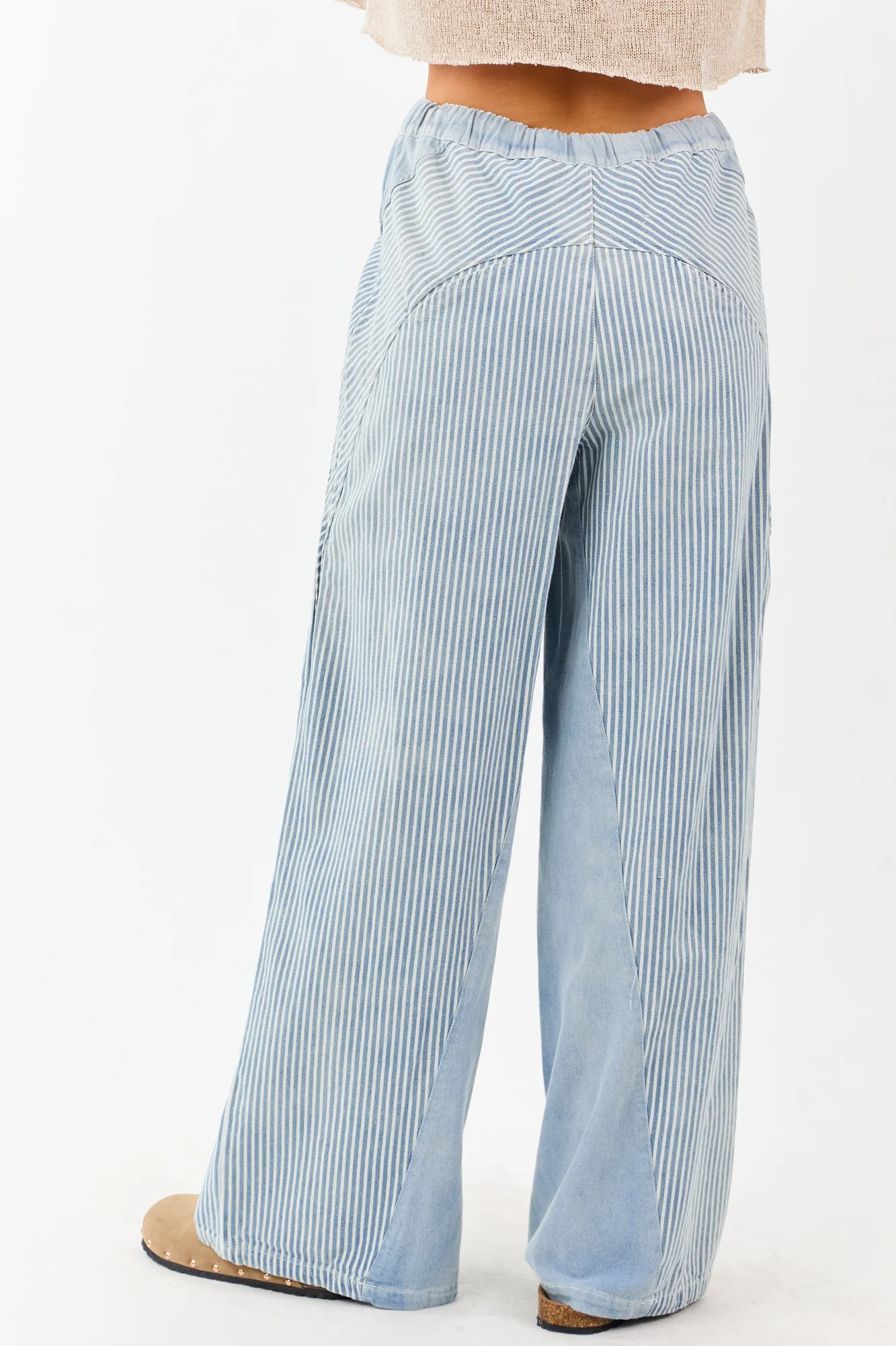 High Waisted Stripe Wide Leg Denim Pants