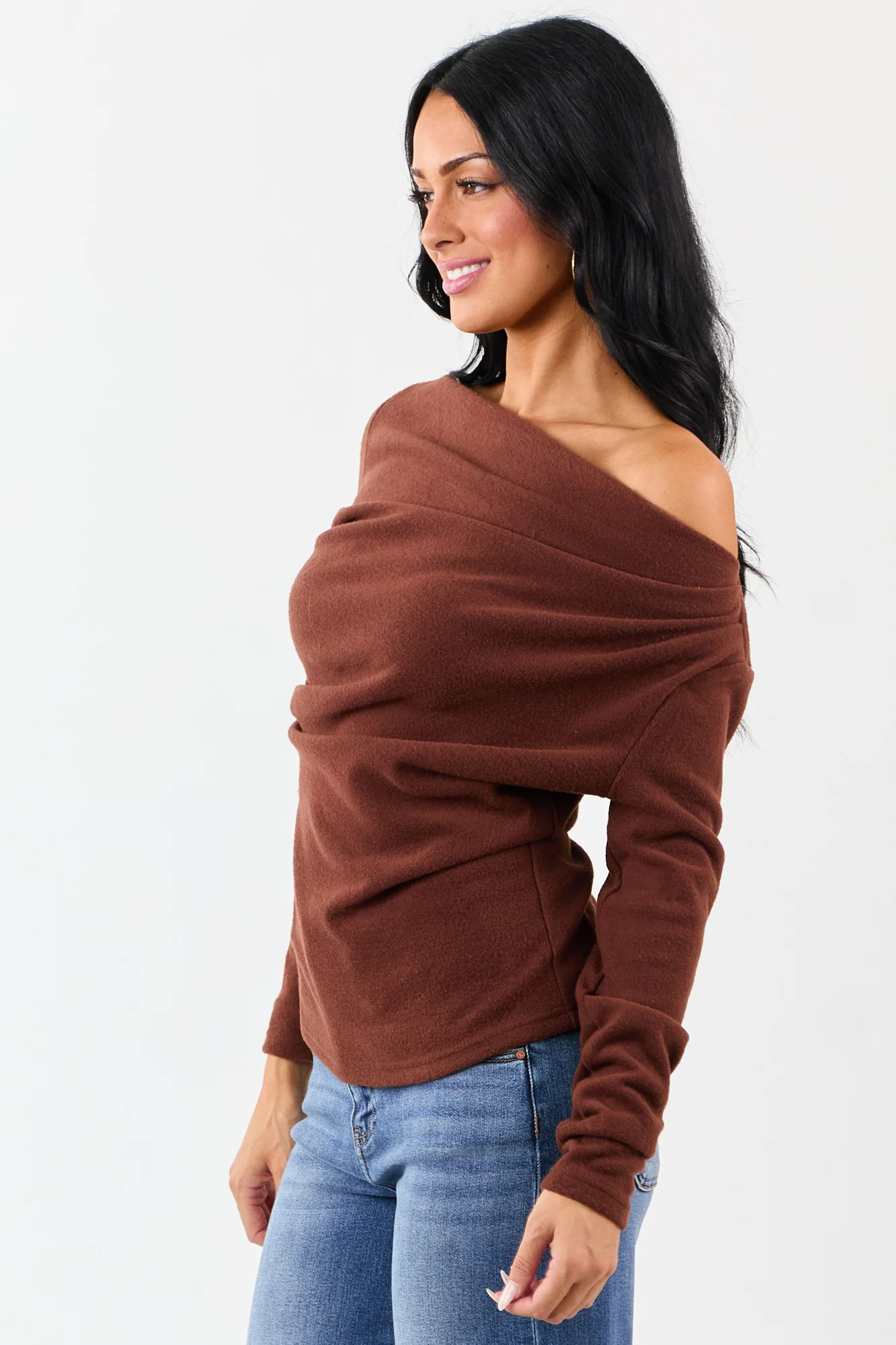 Cinnamon Ruched One Shoulder Top
