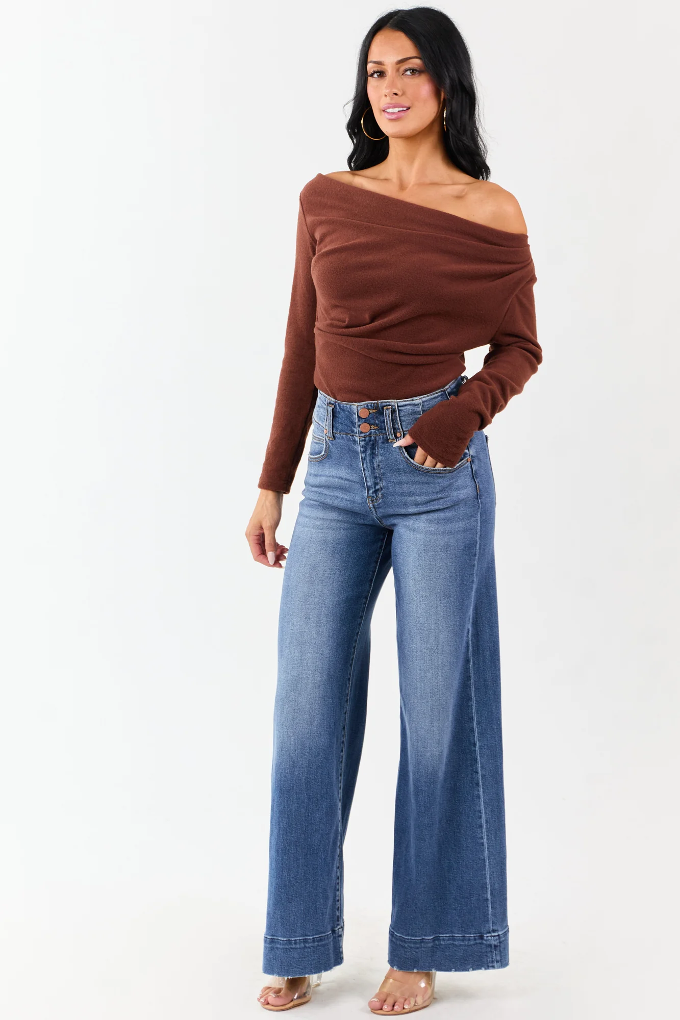 Cinnamon Ruched One Shoulder Top