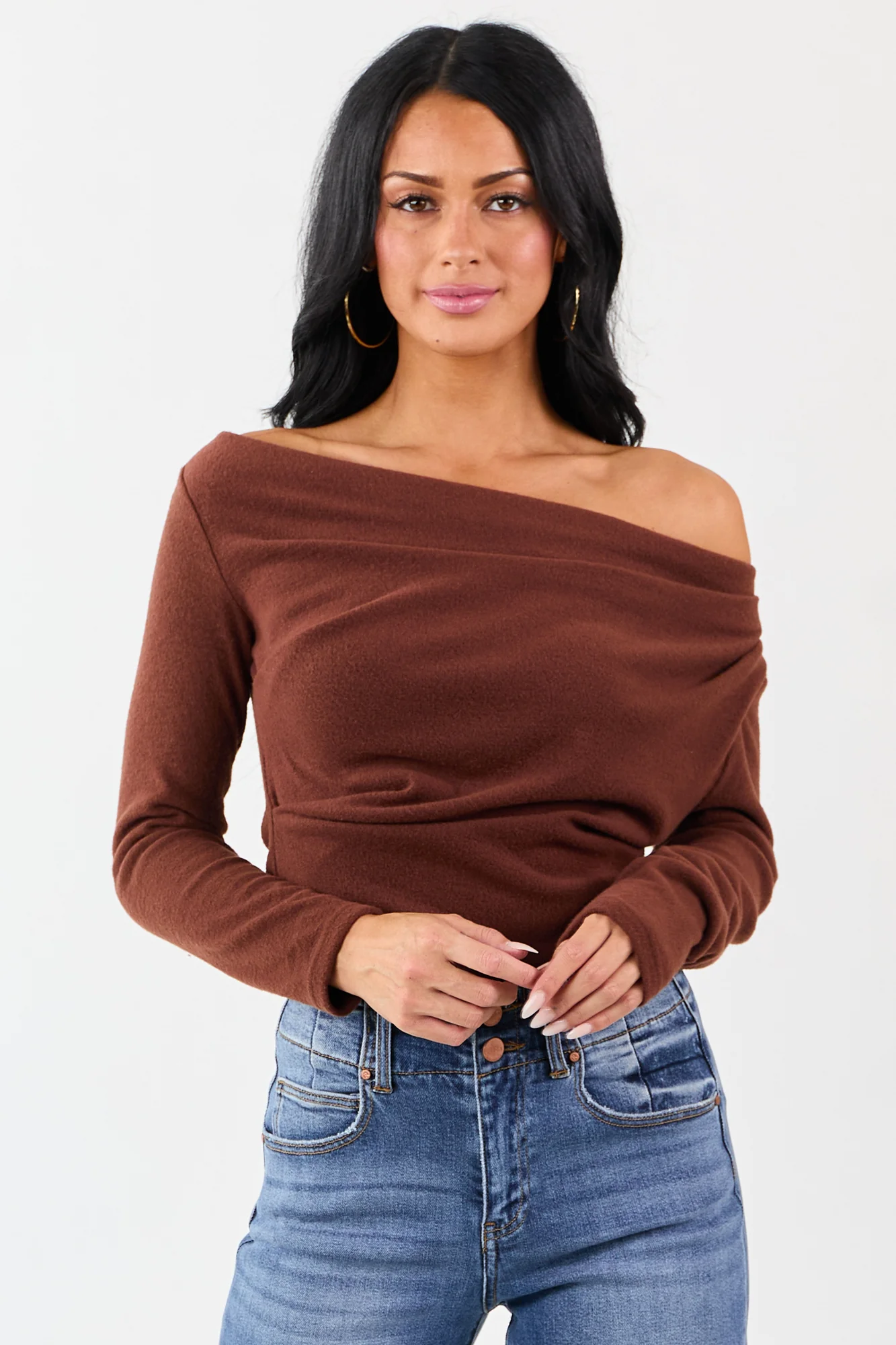 Cinnamon Ruched One Shoulder Top