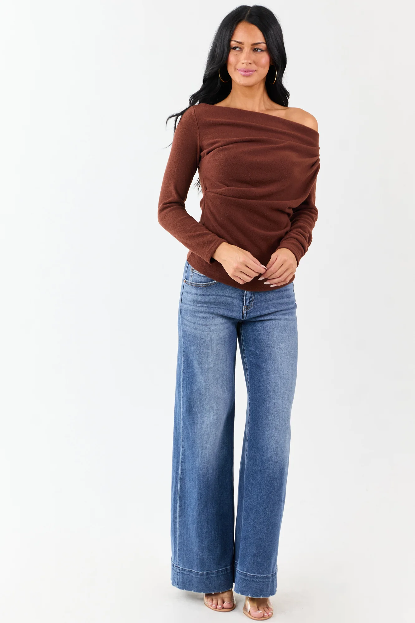 Cinnamon Ruched One Shoulder Top