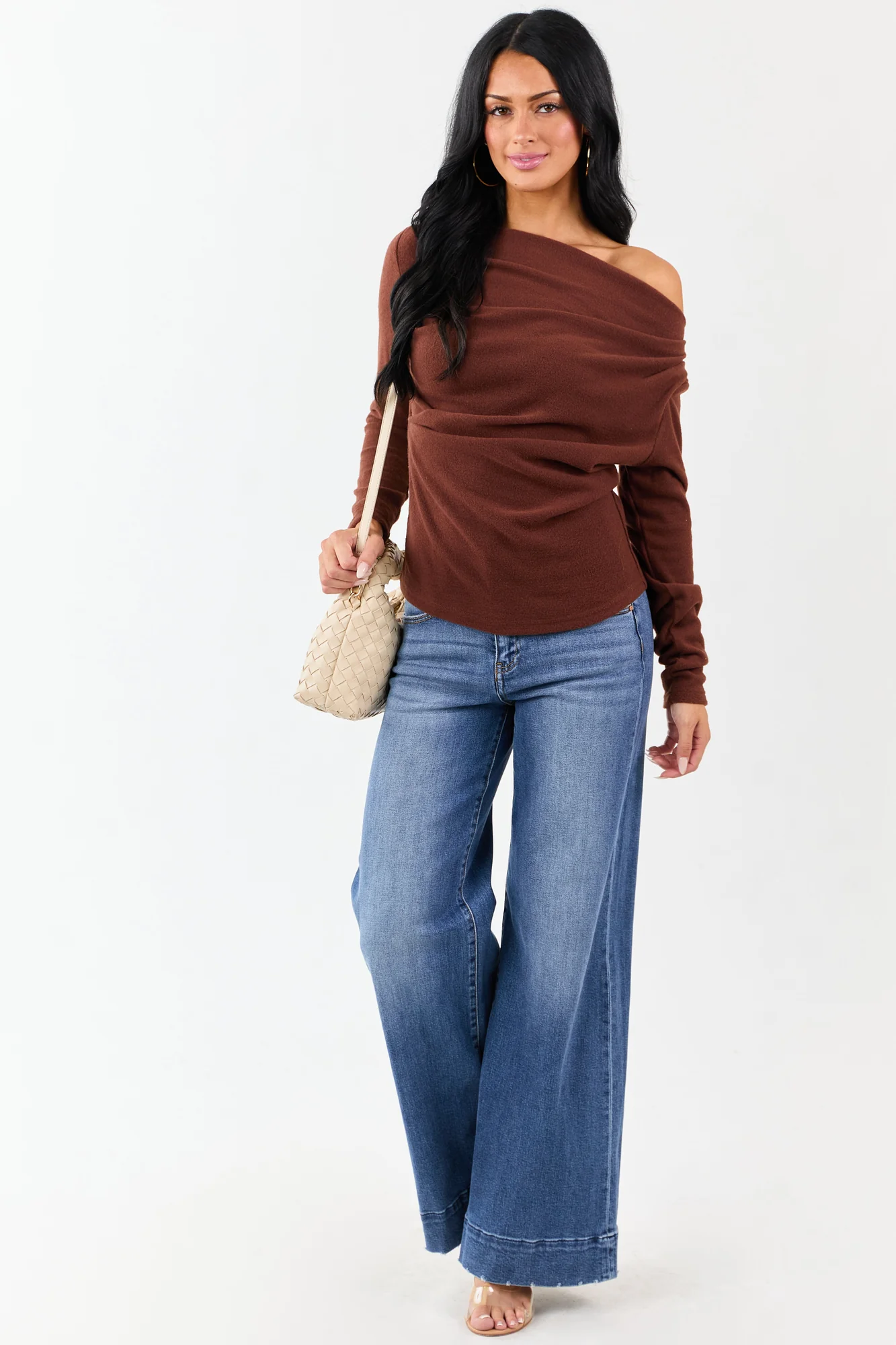 Cinnamon Ruched One Shoulder Top