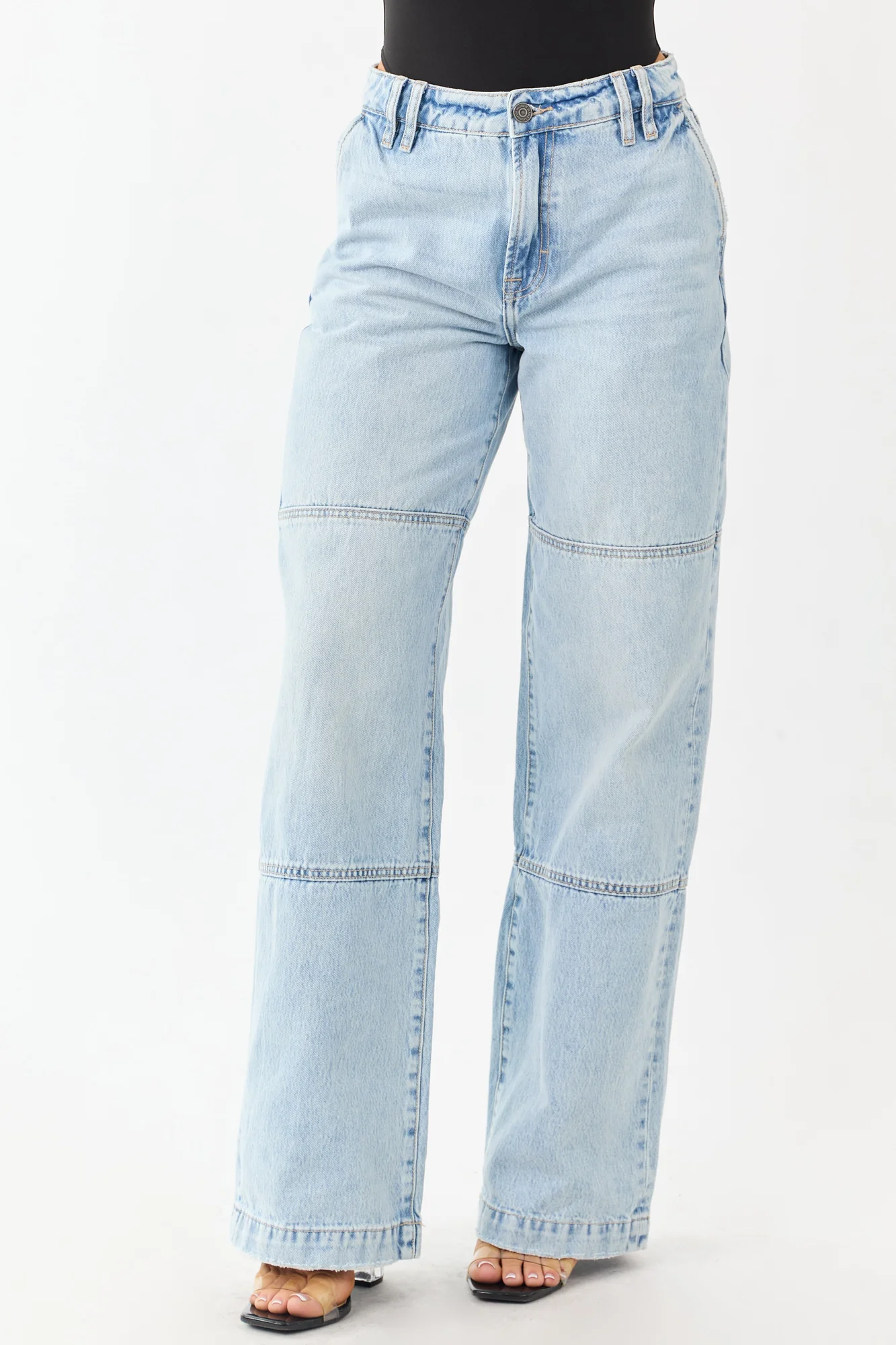 Light Wash High Rise Relaxed Straight Cotton Jeans