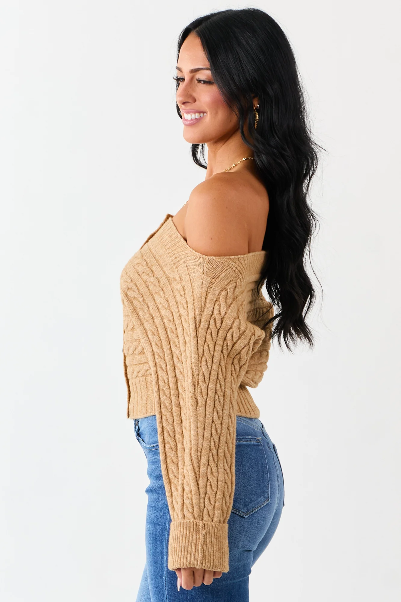 Cable Knit Boatneck Cropped Cardigan - Cozy Fall Layering Staple