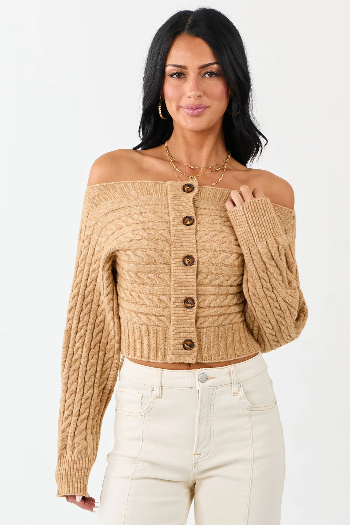 Cable Knit Boatneck Cropped Cardigan - Cozy Fall Layering Staple