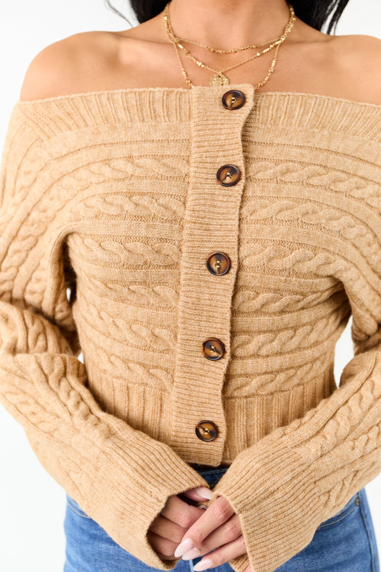 Cable Knit Boatneck Cropped Cardigan - Cozy Fall Layering Staple