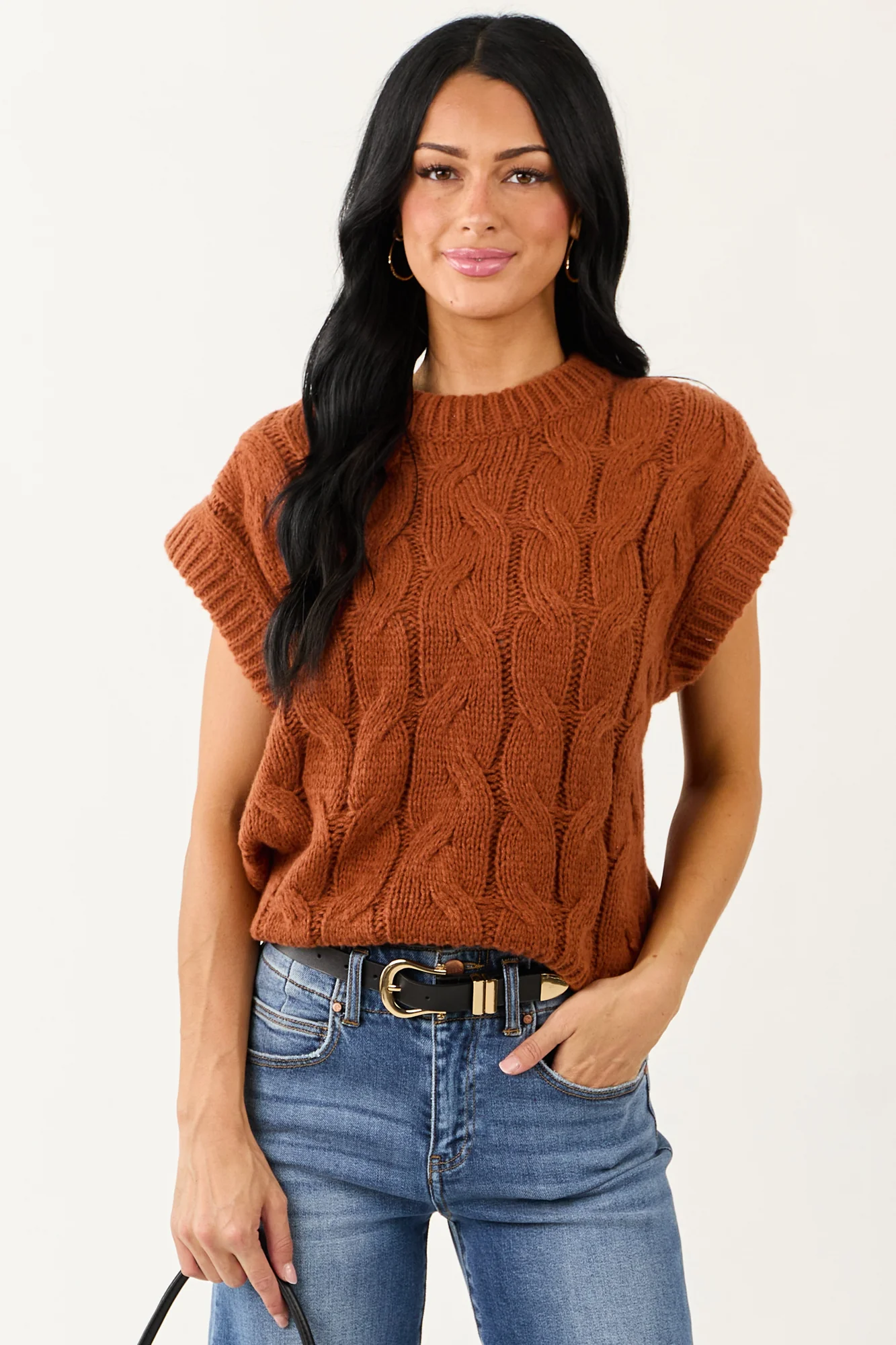 Cinnamon Cable Knit Sweater Vest - Cozy Layering Staple