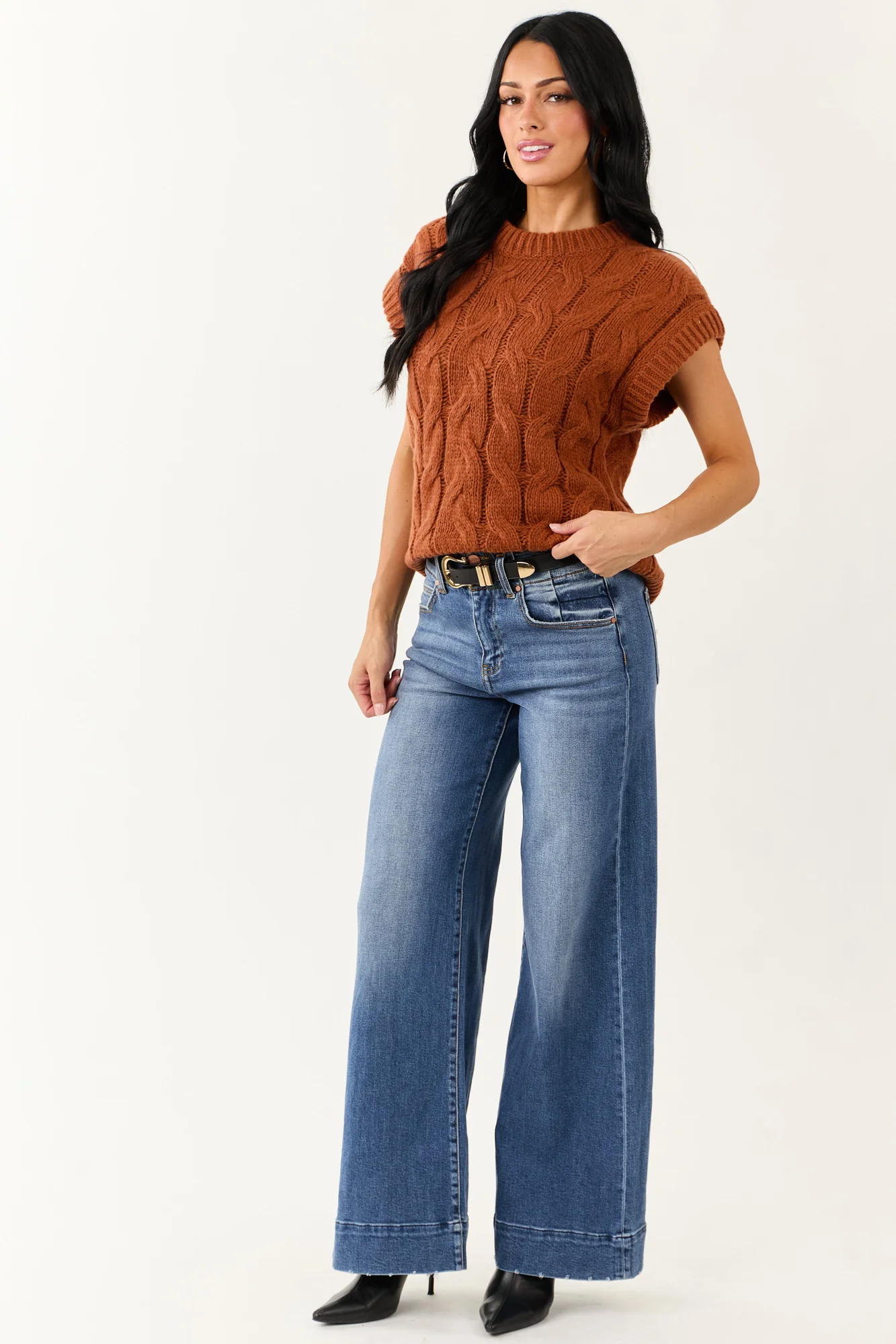 Cinnamon Cable Knit Sweater Vest - Cozy Layering Staple