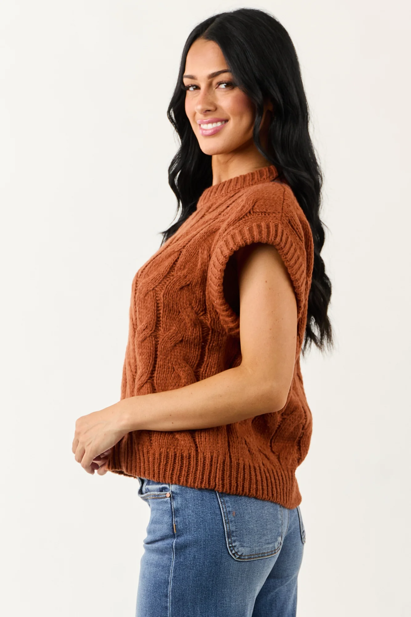 Cinnamon Cable Knit Sweater Vest - Cozy Layering Staple