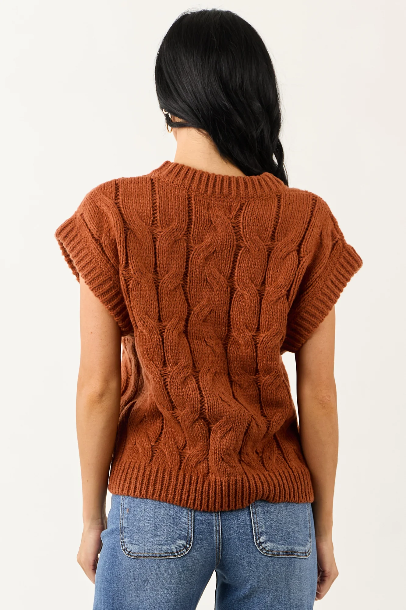 Cinnamon Cable Knit Sweater Vest - Cozy Layering Staple