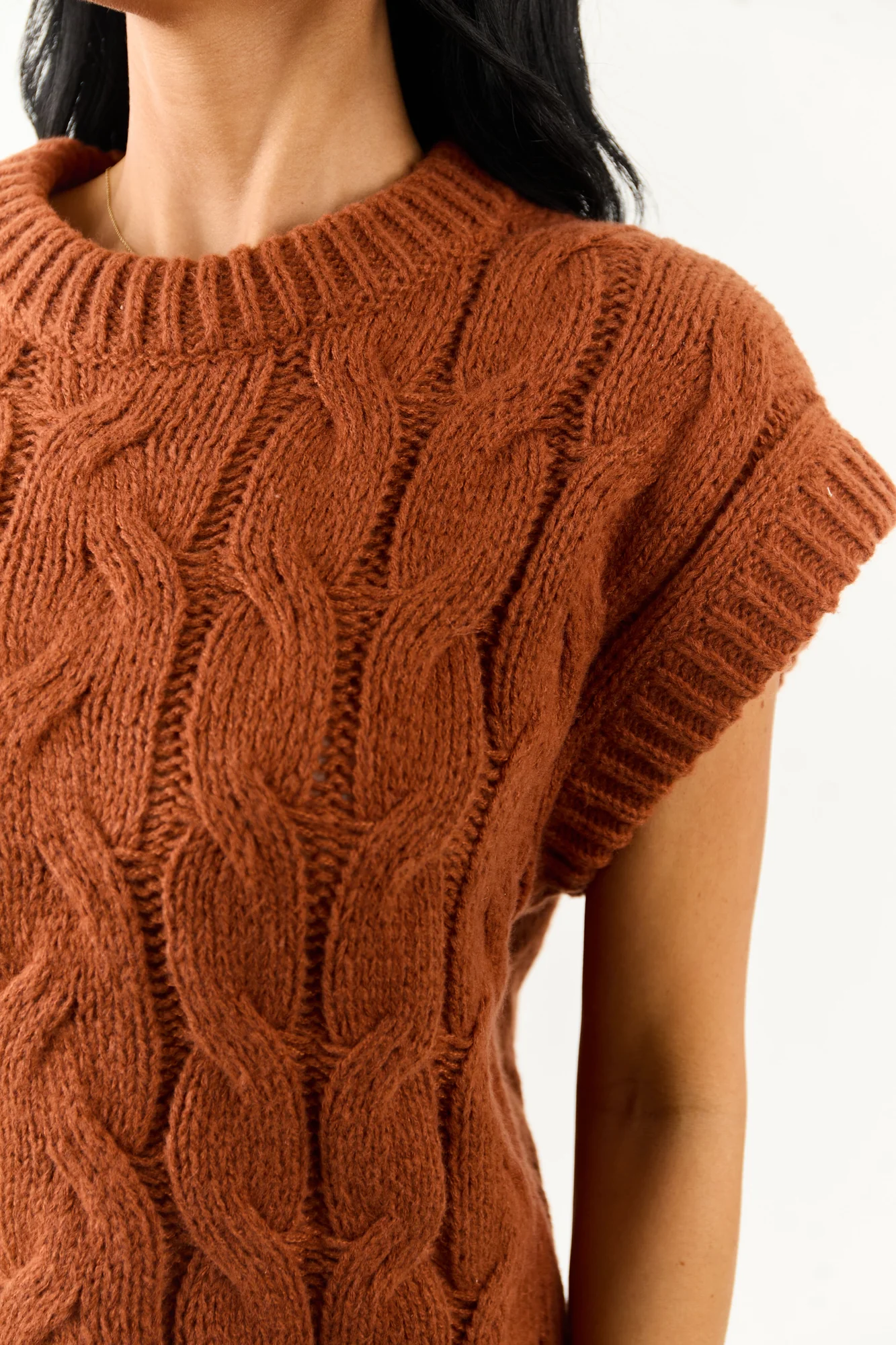 Cinnamon Cable Knit Sweater Vest - Cozy Layering Staple