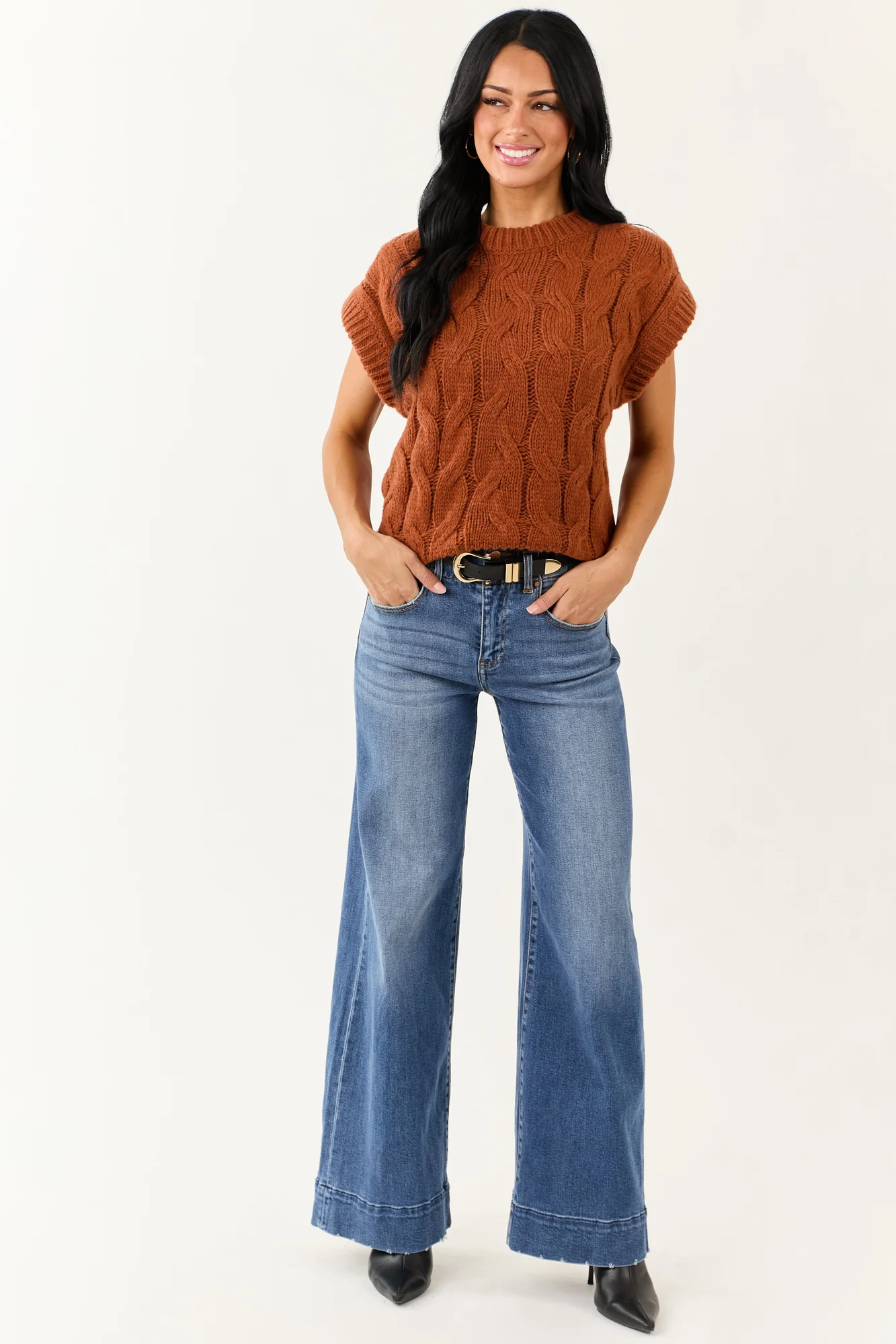 Cinnamon Cable Knit Sweater Vest - Cozy Layering Staple