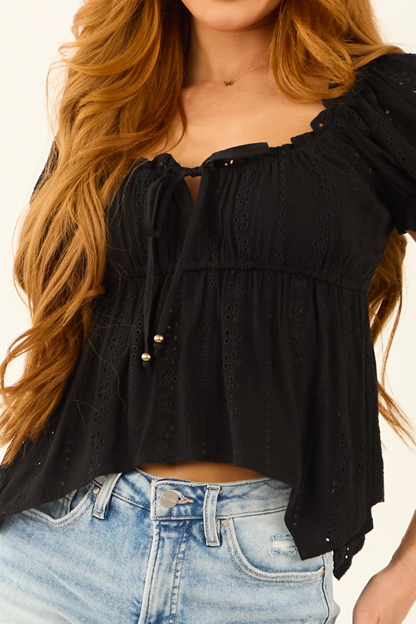 Black Lace Ruffle Babydoll Summer Top