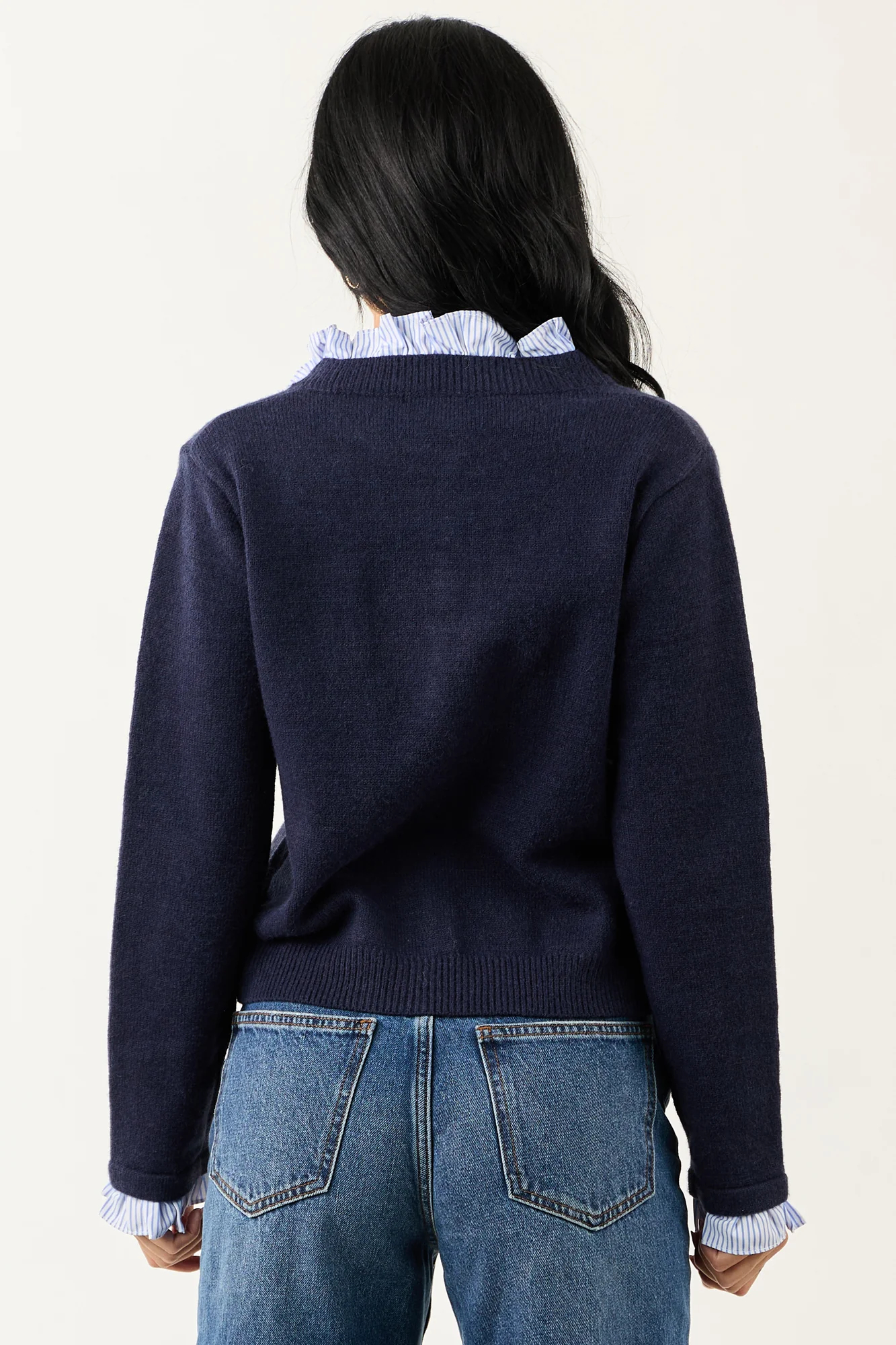 Navy Ruffle Button Down Cardigan - Soft & Sophisticated