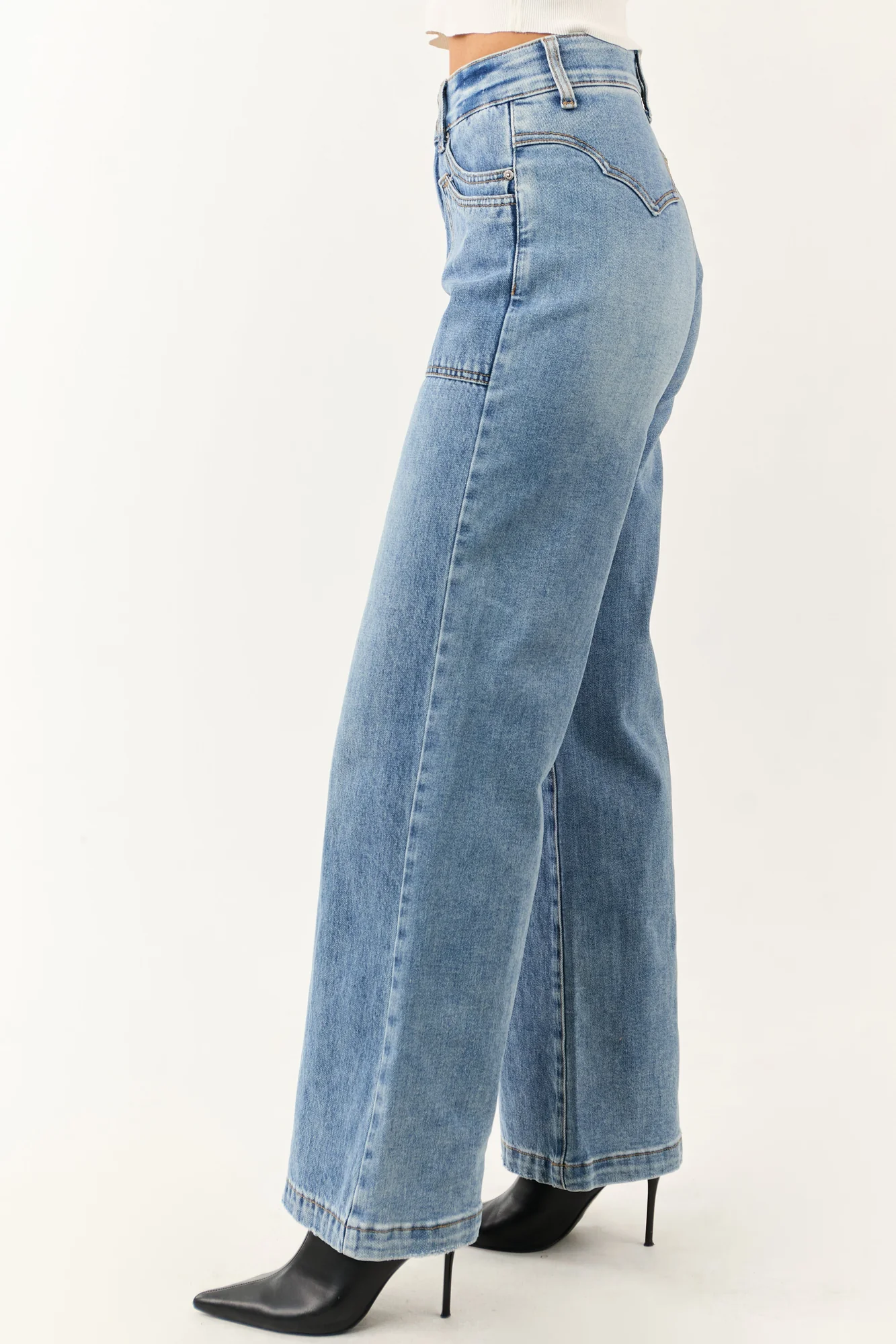High Rise Tummy Control Wide Leg Blue Jeans