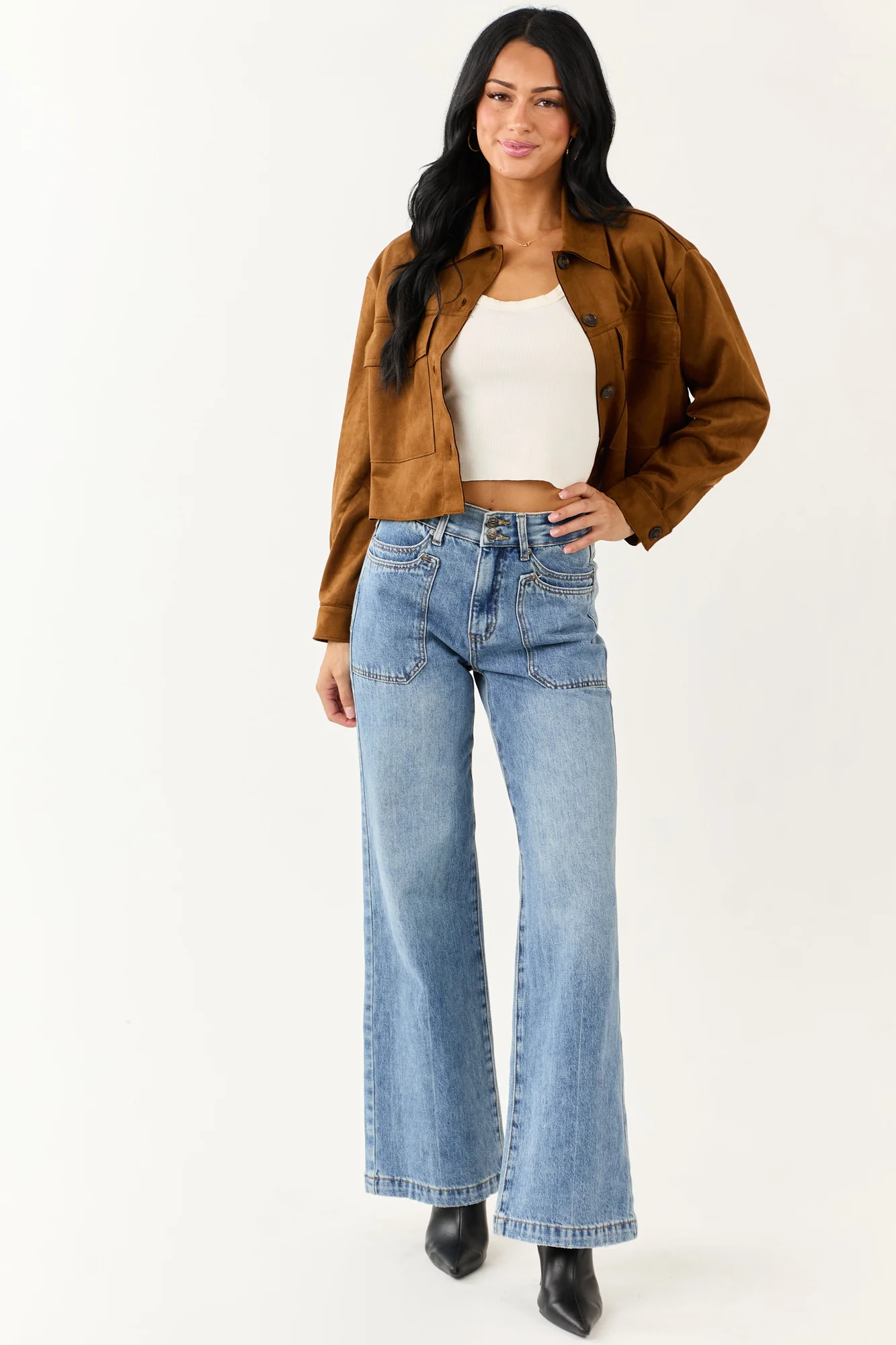 High Rise Tummy Control Wide Leg Blue Jeans