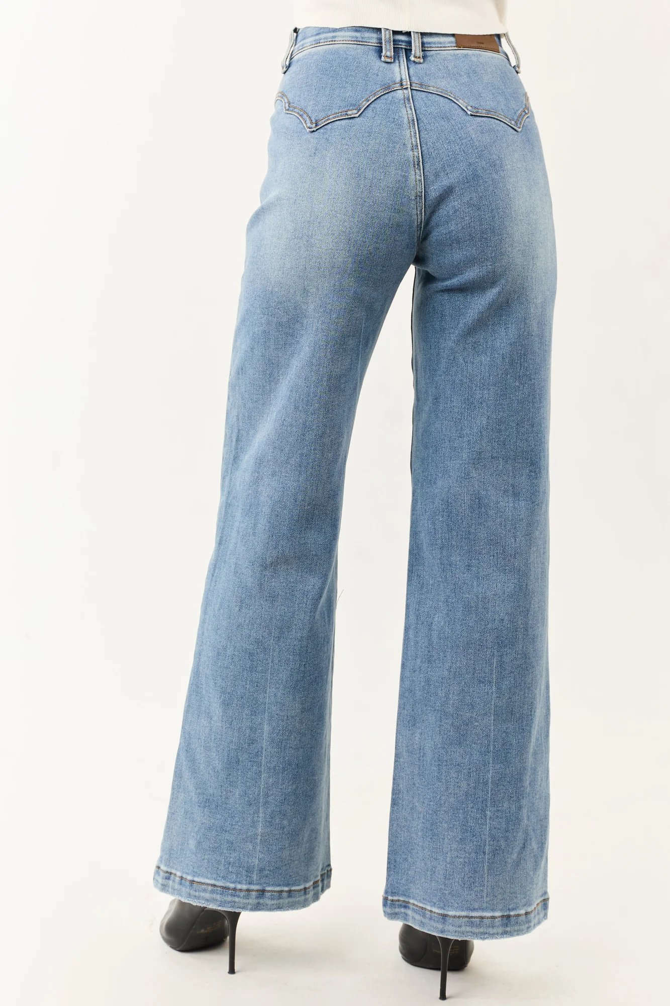 High Rise Tummy Control Wide Leg Blue Jeans
