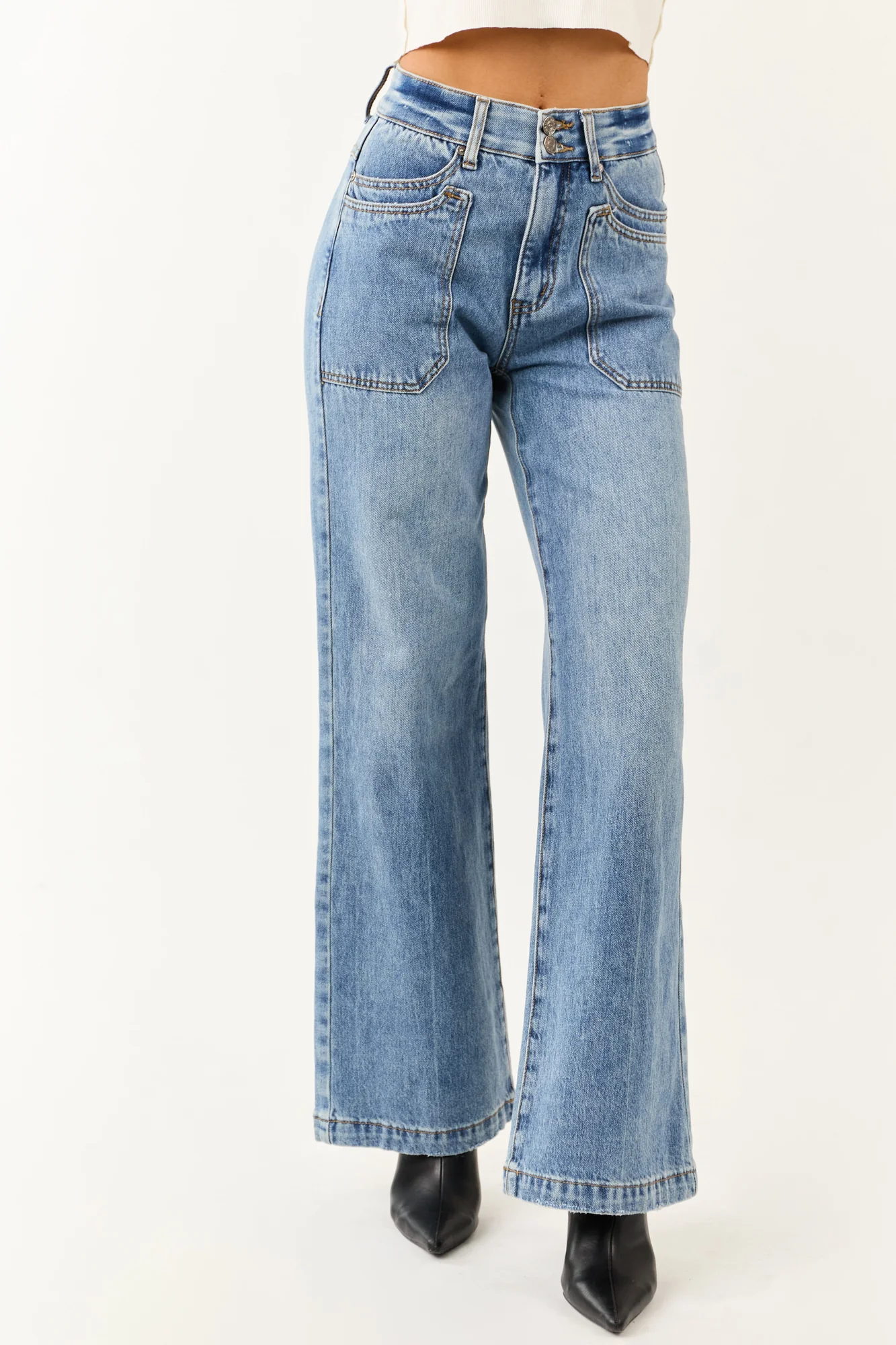 High Rise Tummy Control Wide Leg Blue Jeans