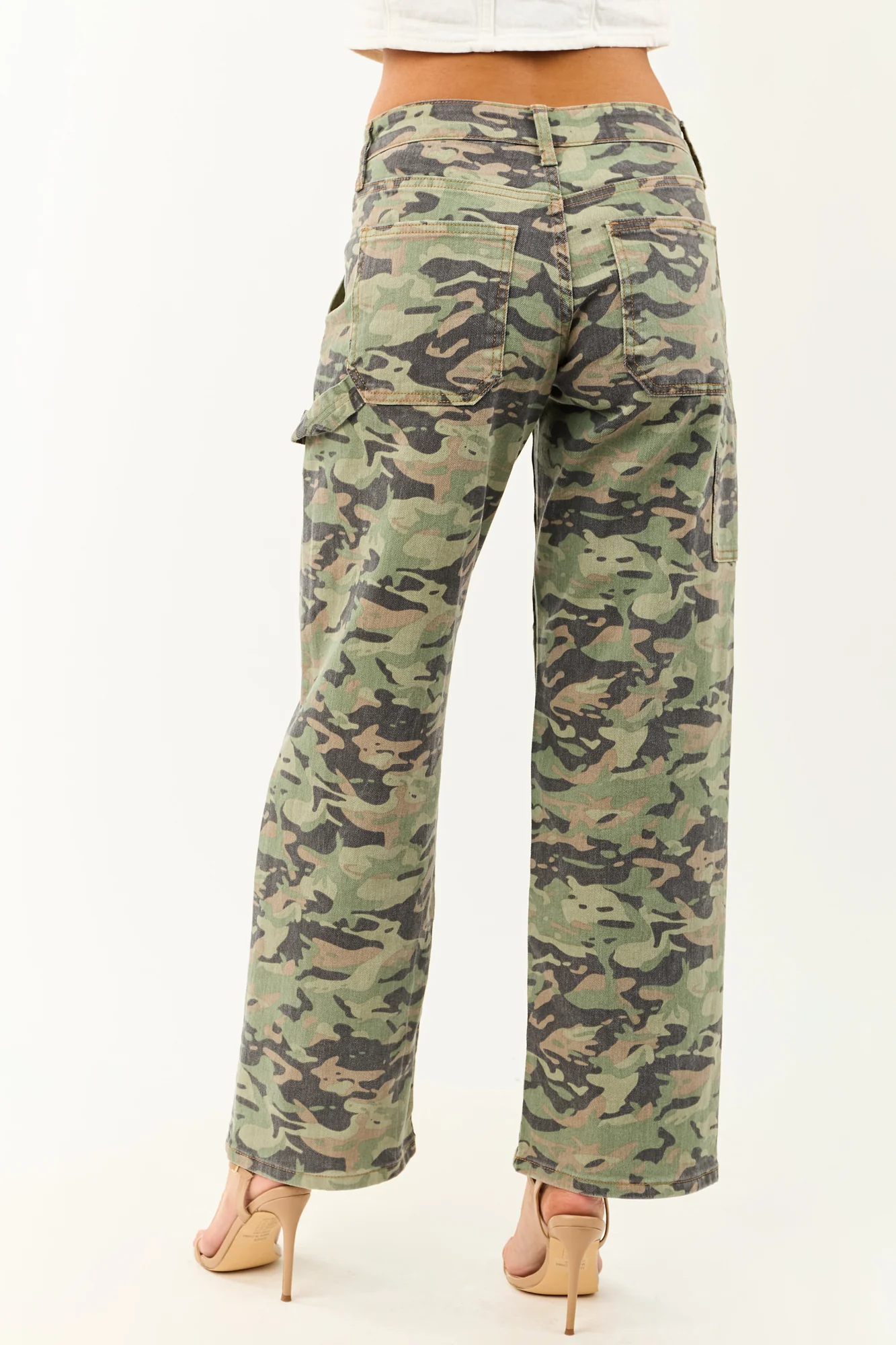 Camo High Rise Carpenter Style Jeans in Sage, Ash, and Latte