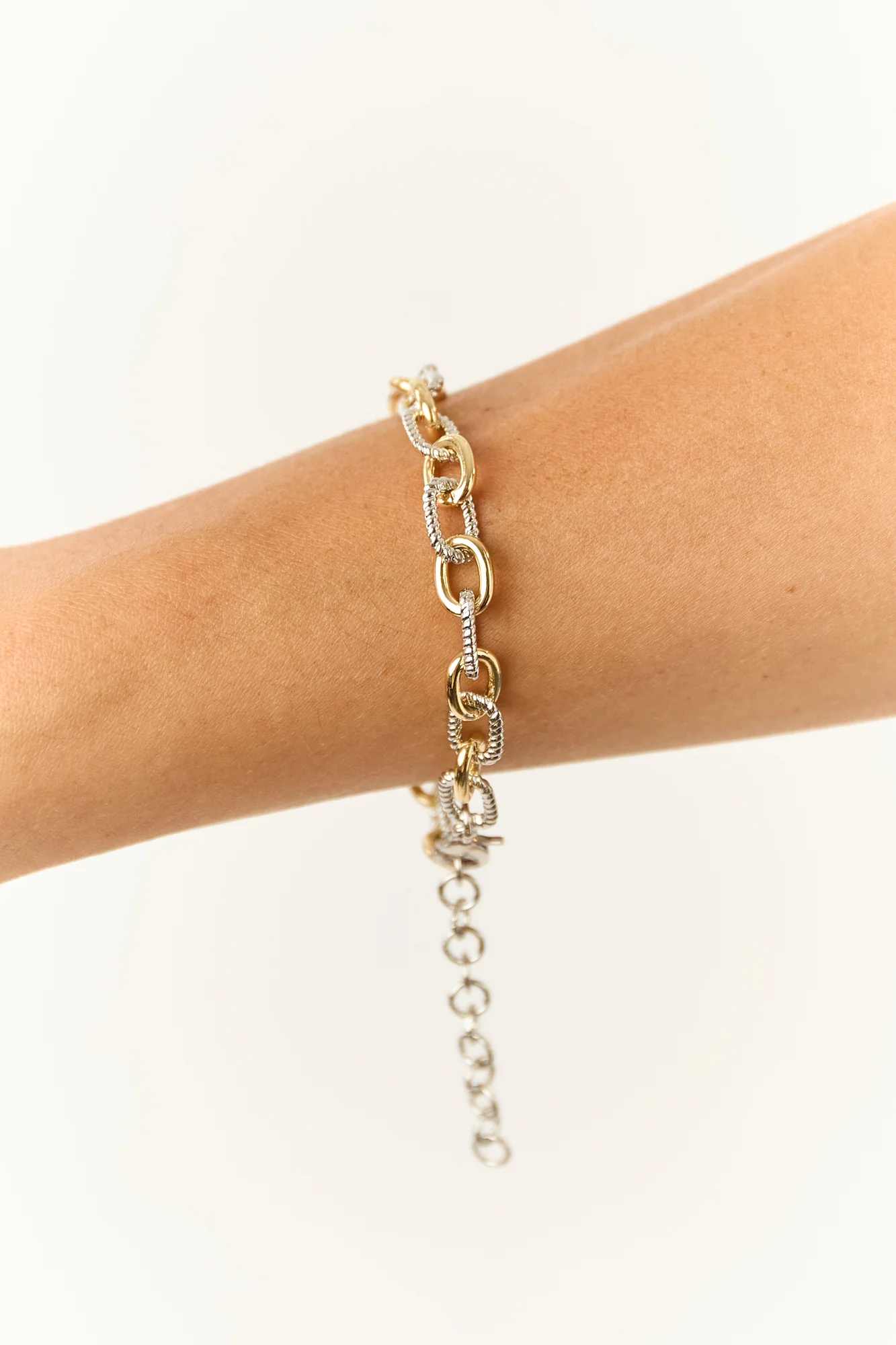 Two Tone Chain Link Bracelet in Gold Plated Brass