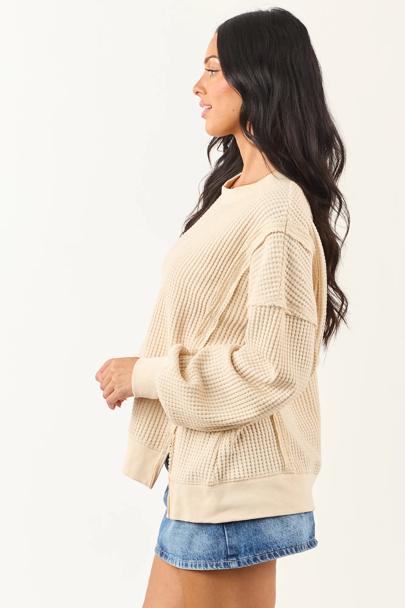 Cozy Cream Waffle Knit Oversized Top