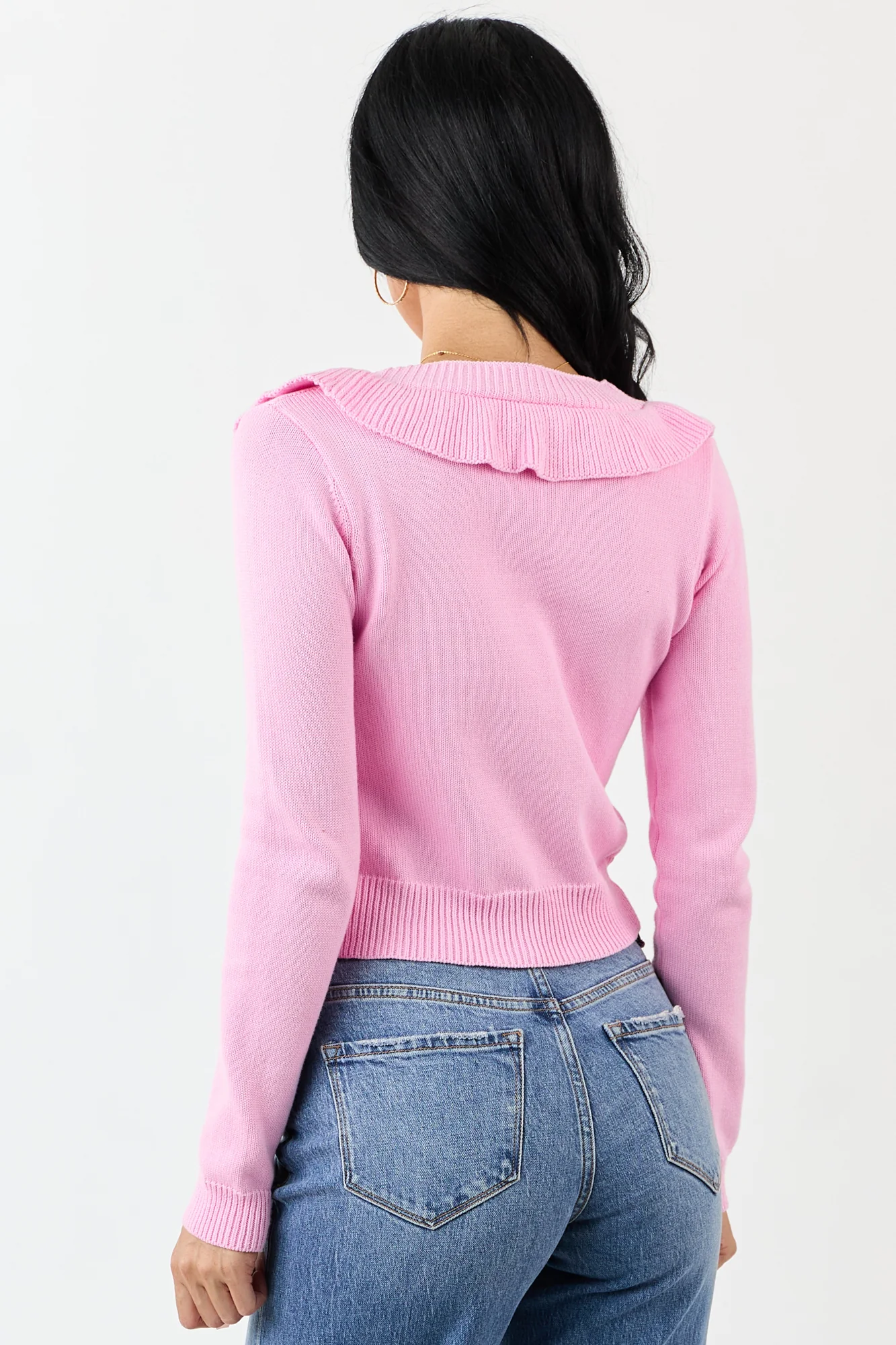 Baby Pink Ruffled Knit Cardigan