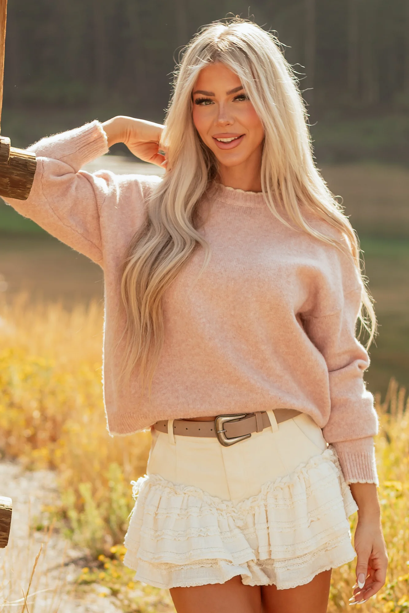 Soft Wool Blend Sweater with Cream Contrast Trim