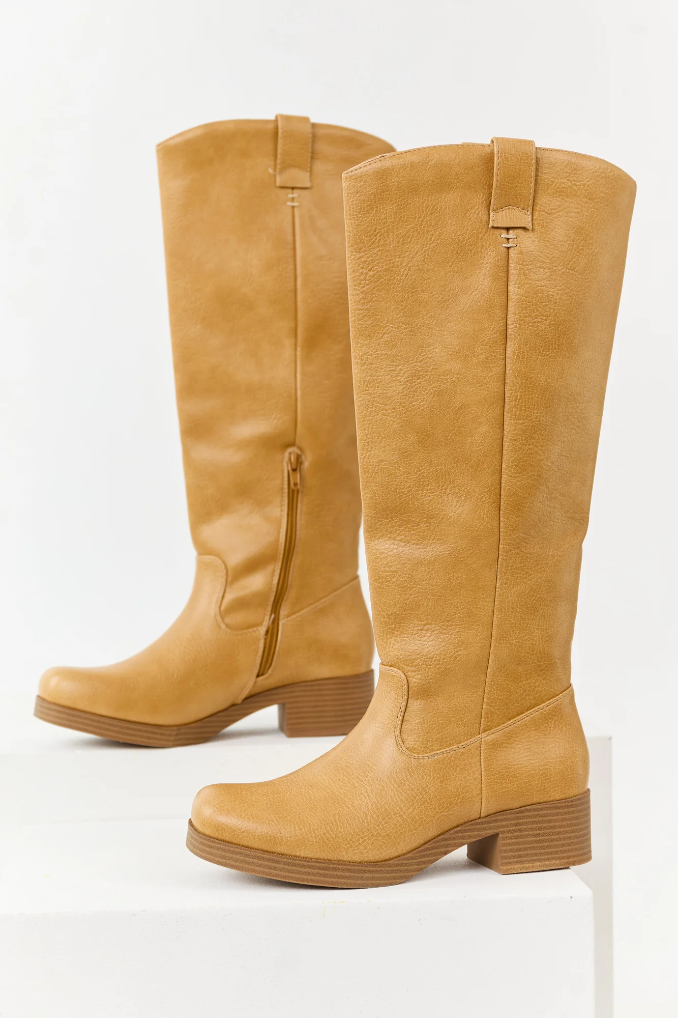 Neutral Tall Boots in Copper Faux Leather